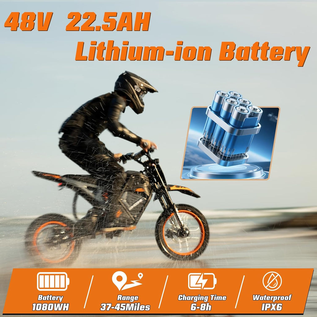 Electric Dirt Bike for Adults & Teens, 2200W Peak Ebike, 48V 22.5Ah, 37 MPH,
