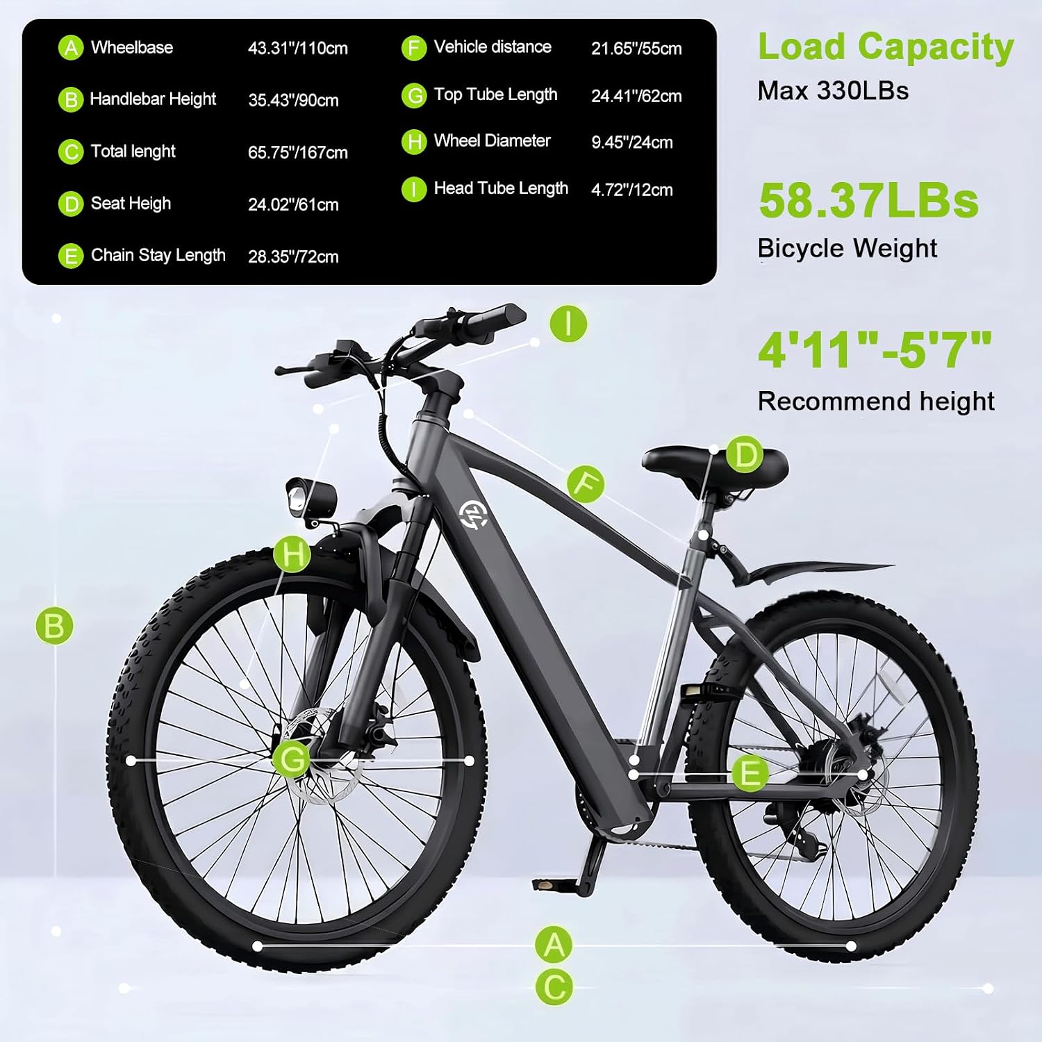 1000W Peak Power 24" Adult Mountain Electric Bike | 2026 Upgraded E-Bike