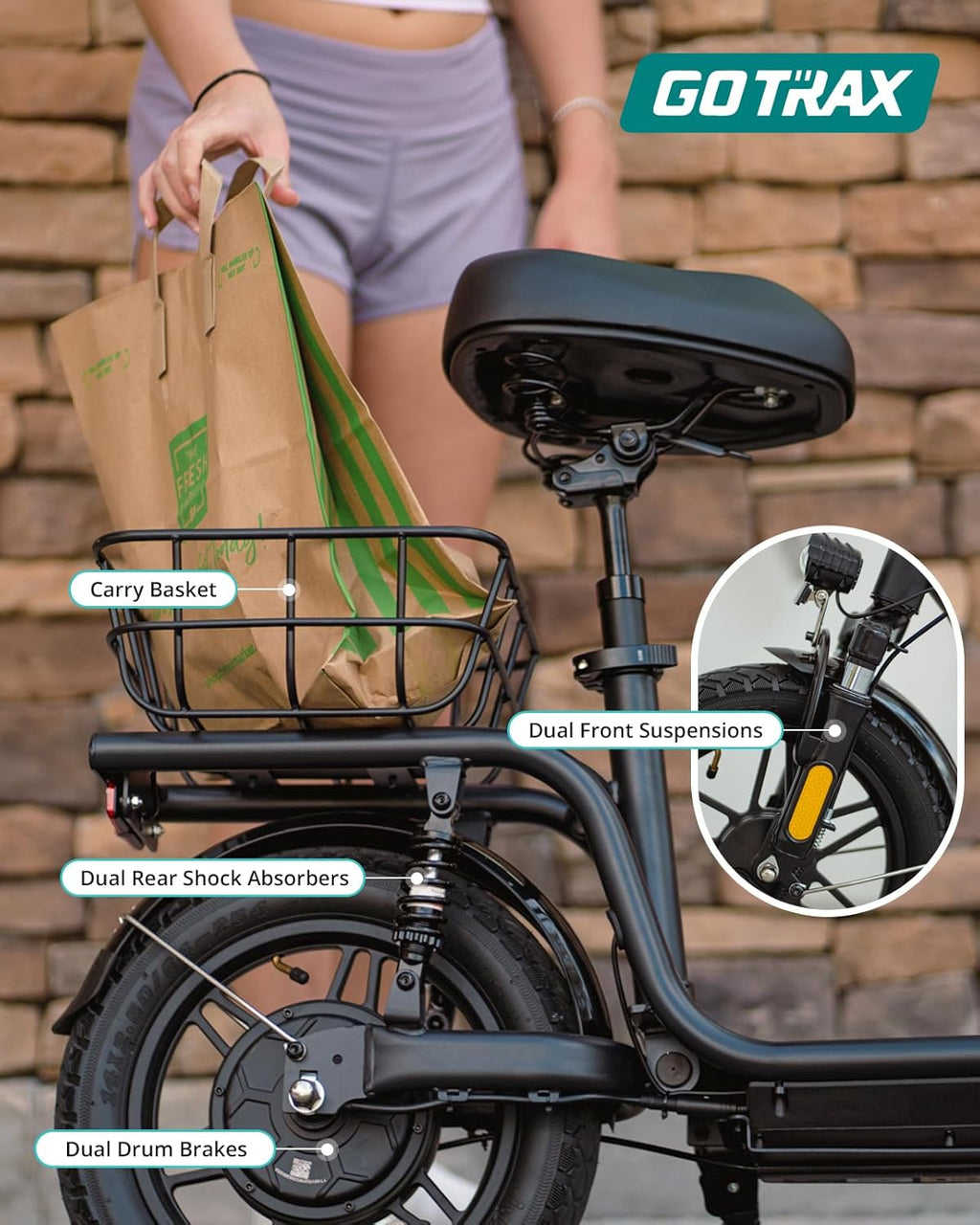 Commuter Adult Electric Scooter with Seat – All-Terrain Tires, Wider Deck & Cargo Basket