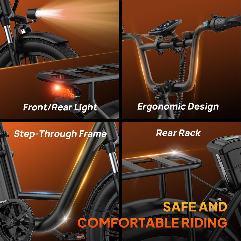 URLIFE Electric Bike for Adults, 20" Fat Tire Ebike with 48V Removable Battery, 80 Mile Range, 7-Speed, E Bike Commute Ride for Teens & Adults