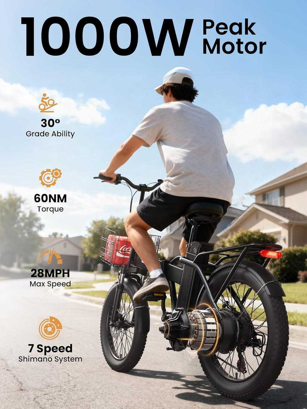 1000W Peak Folding All-Terrain Fat Tire Electric Bike – 48V 13.5Ah Removable Power System