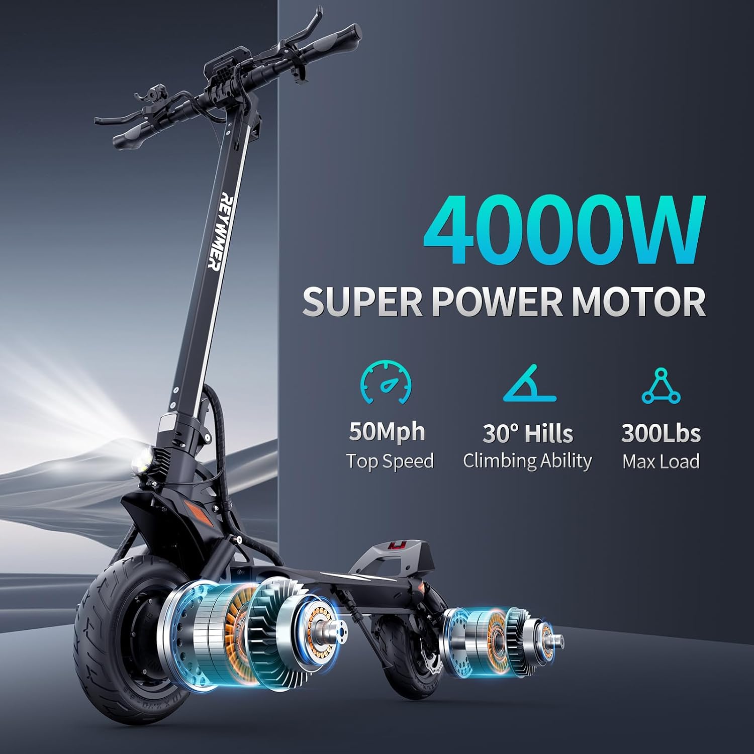 10" Off-Road Dual Motor Electric Scooter – 4000W Peak High-Performance Quick-Fold Scooter with 360° Safety Lighting