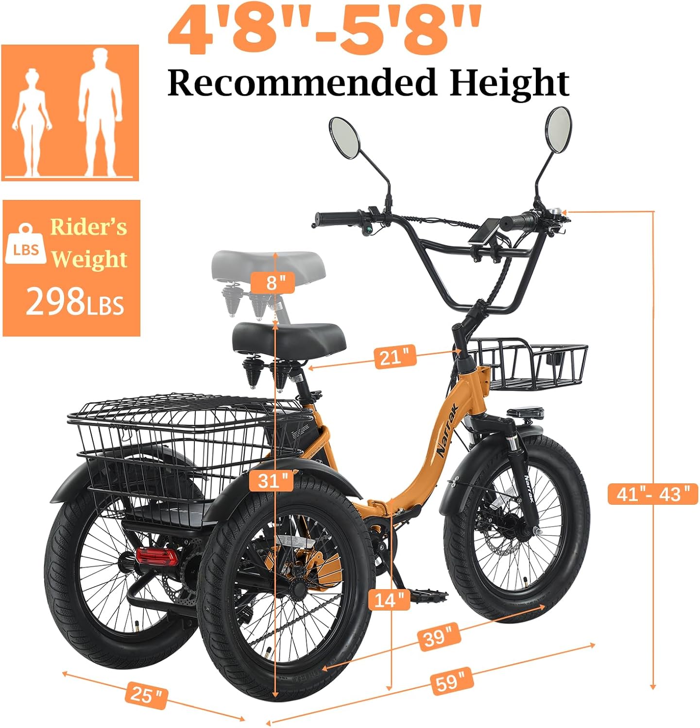 Folding Fat Tire Electric Tricycle for Adults | Peak 700W Step-Thru 3-Wheel E-Trike