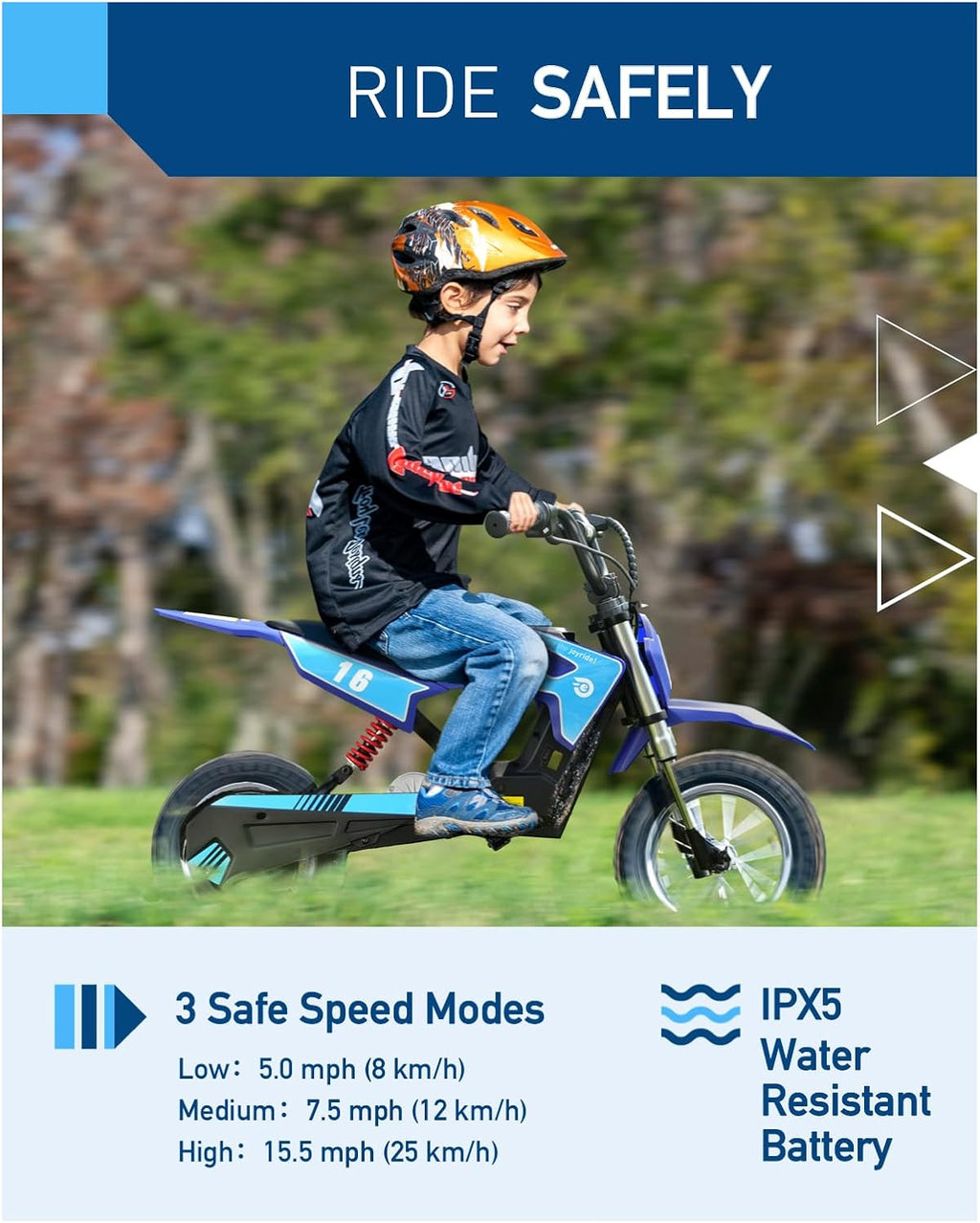 Kids Electric Dirt Rocket Motorcycle – 300W Motor, 36V Long-Range Battery, 3-Speed Modes, Off-Road Mini Bike for Ages 3-10