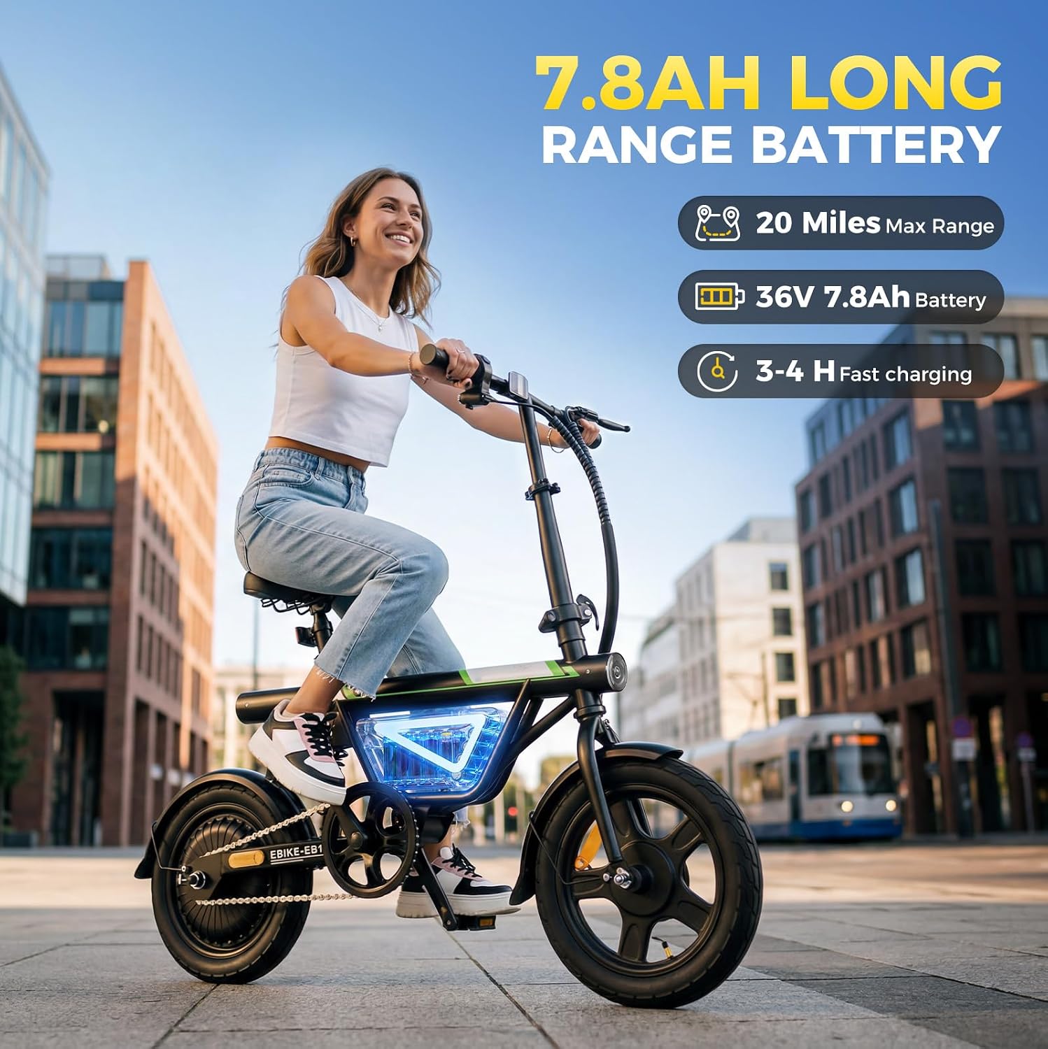 14" Folding Electric Bike for Adults | 500W Peak, 36V 7.8Ah Battery, 22 MPH Compact Commuter & Leisure E-Bike