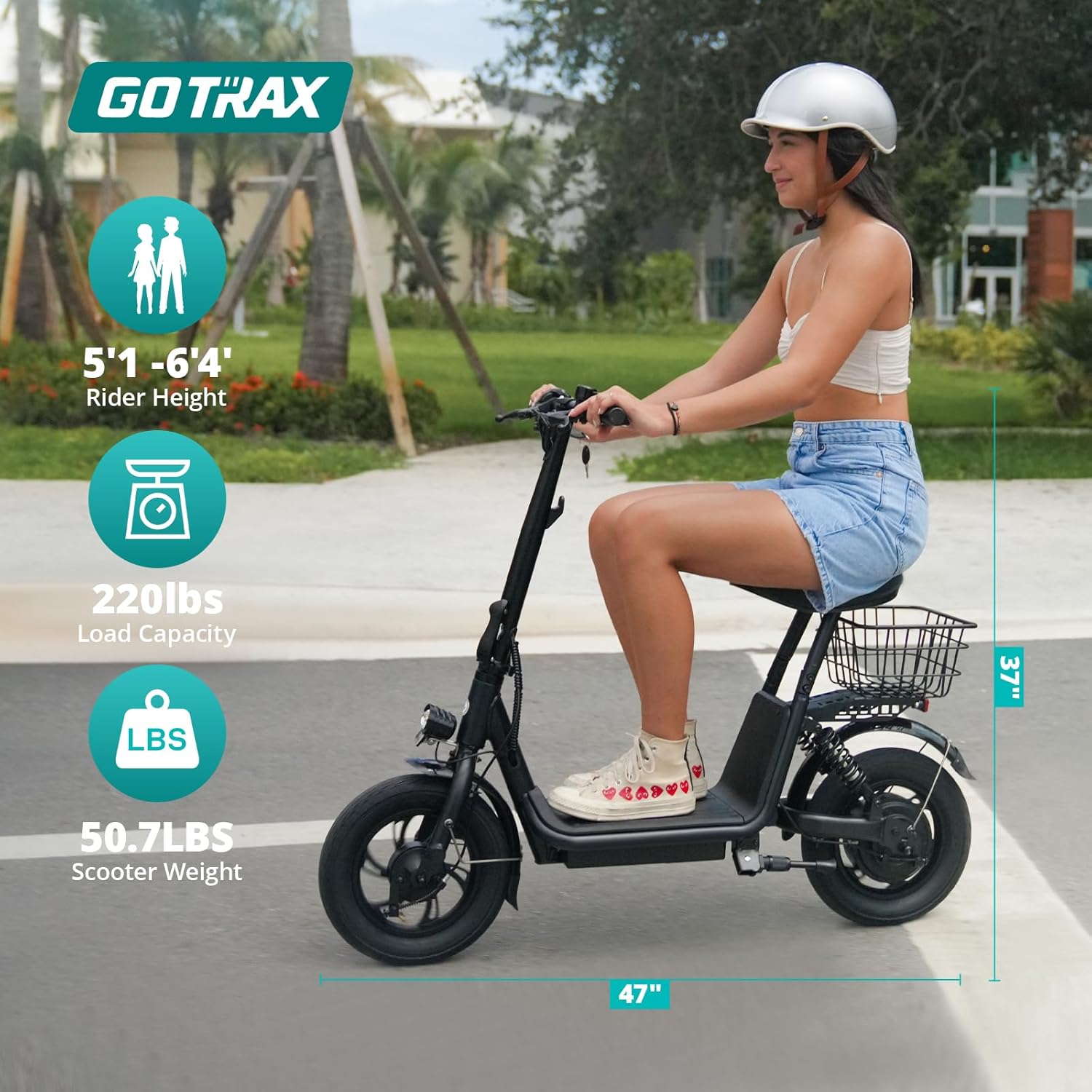 Electric Scooter w/Seat for Adults, 12" Pneumatic Tire, Max 15.5 Miles&15.5 Mph Power by 400W Motor