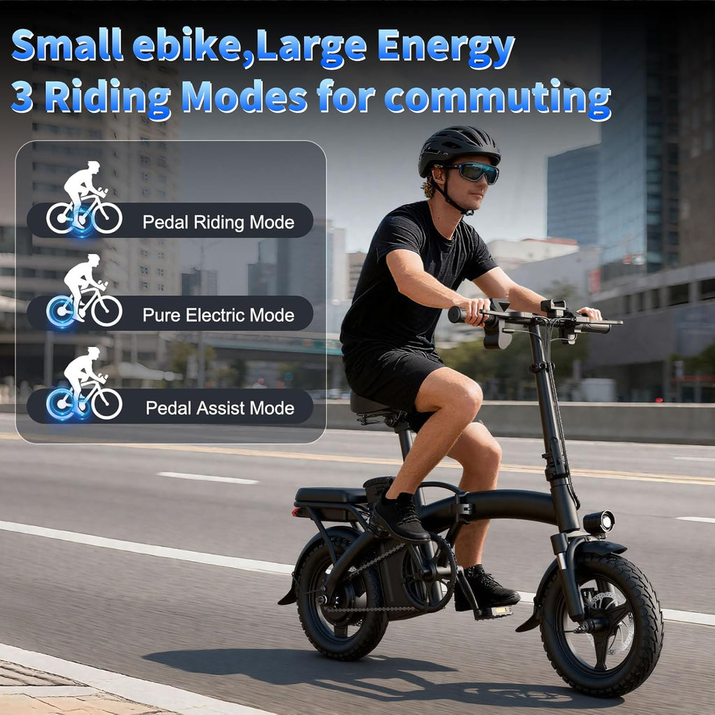 14" Compact Folding Electric Bike – 1000W Peak Motor & 45-Mile Max Range