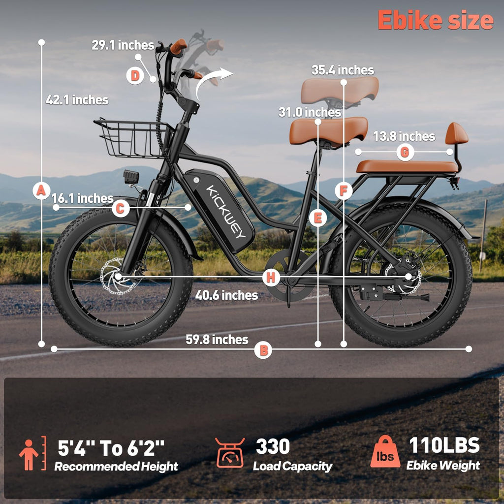 20" All-Terrain Dual Suspension Electric Bike with Rear Passenger Seat