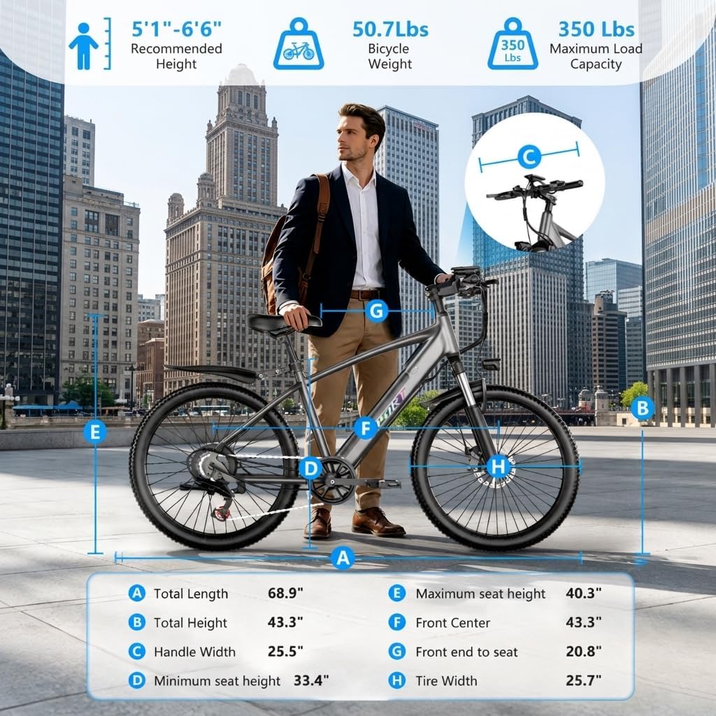 Step-Thru 26" Electric City Cruiser Bike – 1500W Peak Motor, 25MPH Max Speed, 48V 12Ah Removable Battery, 7-Speed Commuter E-Bike