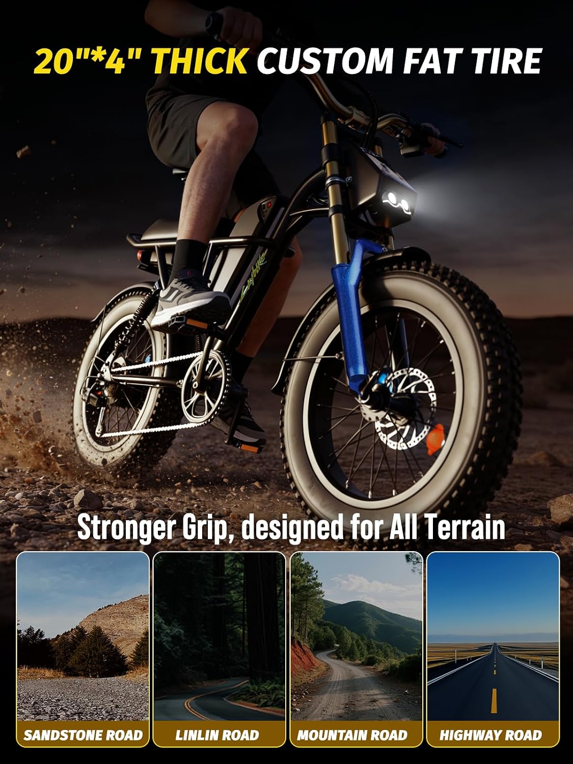 All-Terrain Off-Road Fat Tire Electric Bike | 1500W Peak Power & 28 MPH E-Bike | 48V 15.6Ah Seamless Built-In Battery, 70-Mile Range, 7-Speed Commuter & Trail Bike