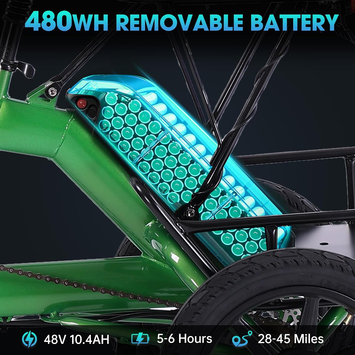 Folding Step-Thru 3-Wheel Electric Trike with 2 Seats | Peak 500W Brushless Motor E-Tricycle | 480Wh Removable Power, 45-Mile Range & Rear Passenger Bench