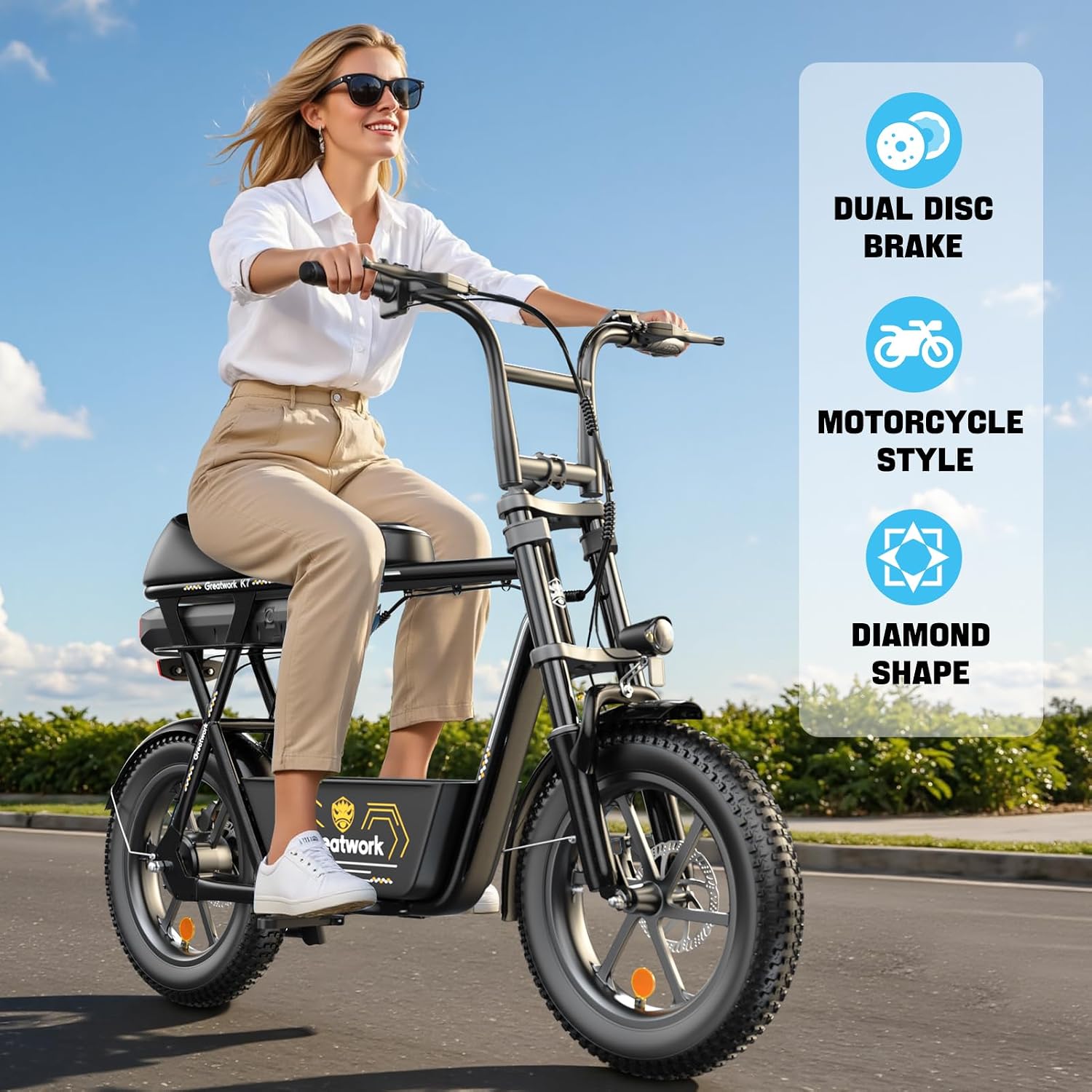 Electric Commuter Scooter with Seat | 16" Fat Tire, Front Basket, Long Range