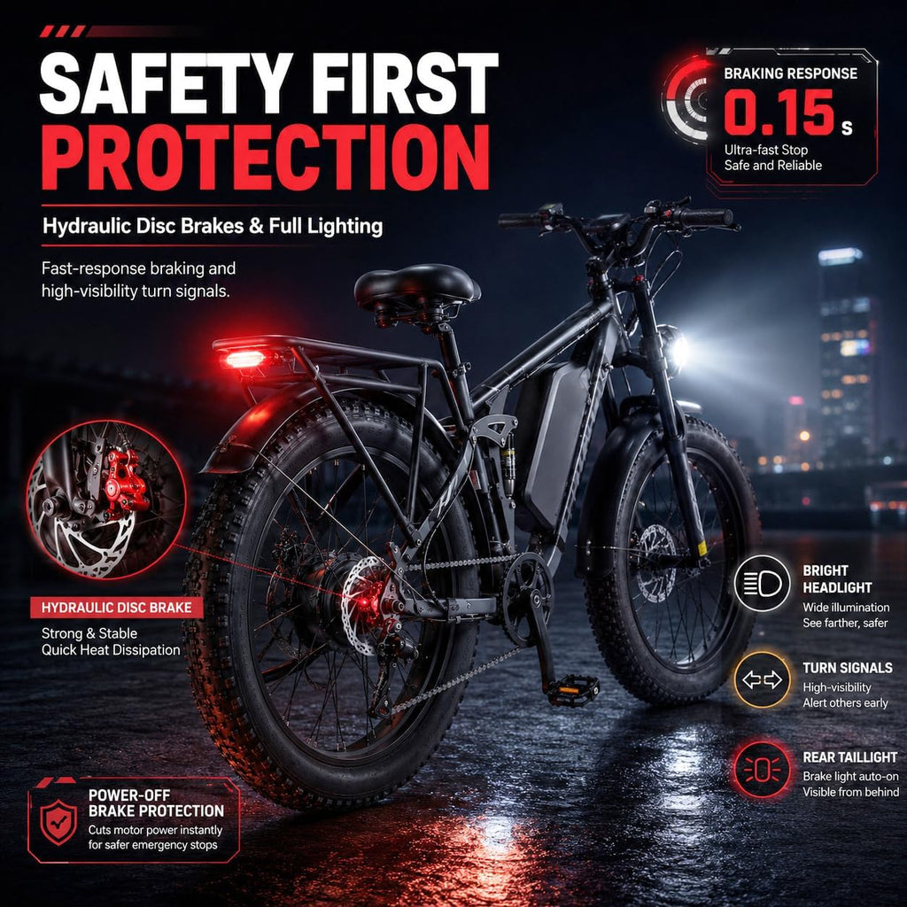 High-Performance Dual Motor Fat Tire Electric Bike | Full Suspension & Hydraulic Brakes