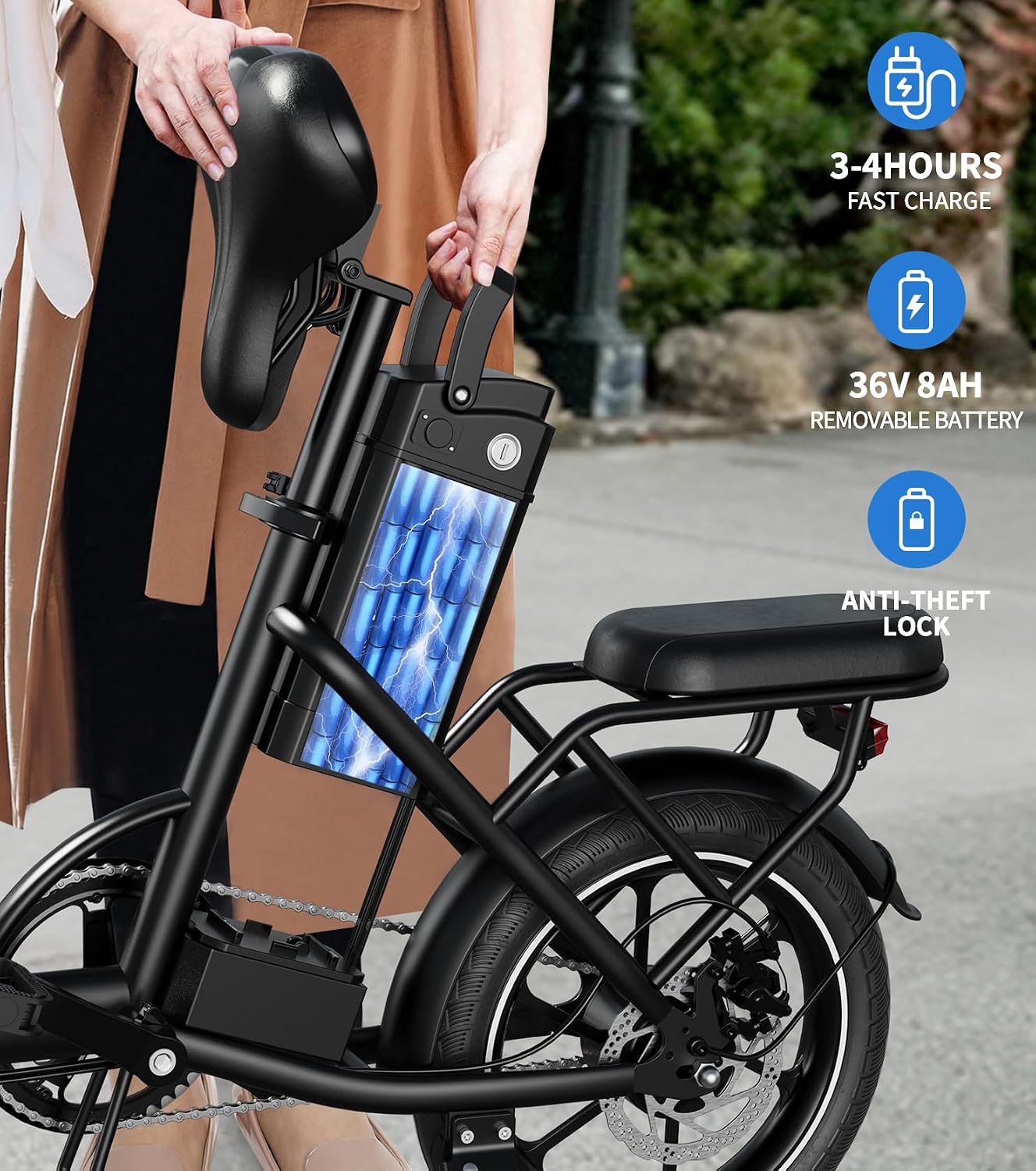 16" Folding Electric Bike for Adults – Compact 630W Peak Motor E-Bike with Dual Disc Brakes