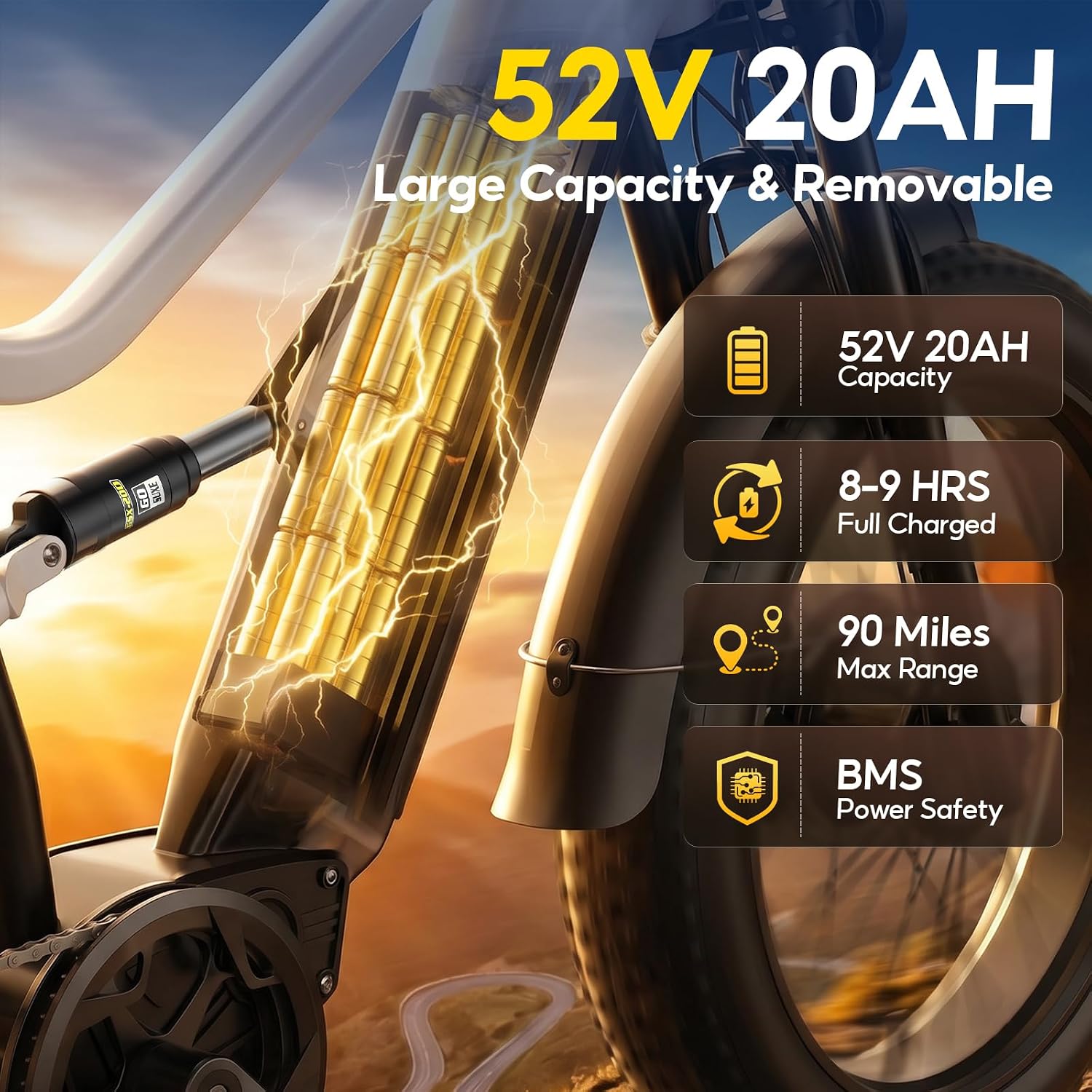 Dual Motor Electric Bike | 4000W Peak, 52V 20Ah Detachable Battery, 24" Fat Tires, 40 MPH Full Suspension All-Terrain E-Bike for Adults