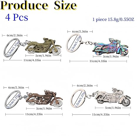 4 Pcs Metal Motorcycle Key Chain,Motorcycle Lovers 3D Motorcycle Keychain