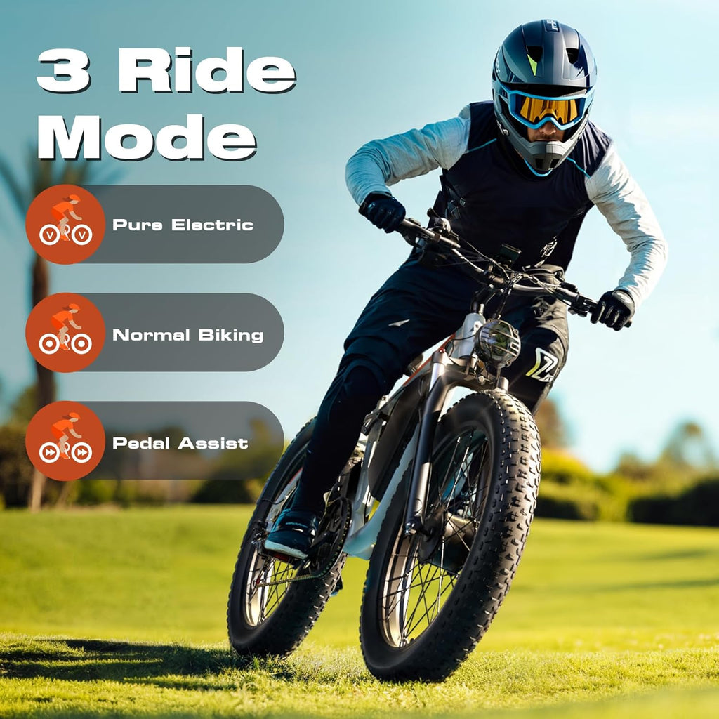 All-Terrain 24" Fat Tire Electric Bike – 4000W Peak Dual Motor, 38MPH Max Speed, 52V 25Ah Removable Battery, Full Suspension Off-Road E-Bike