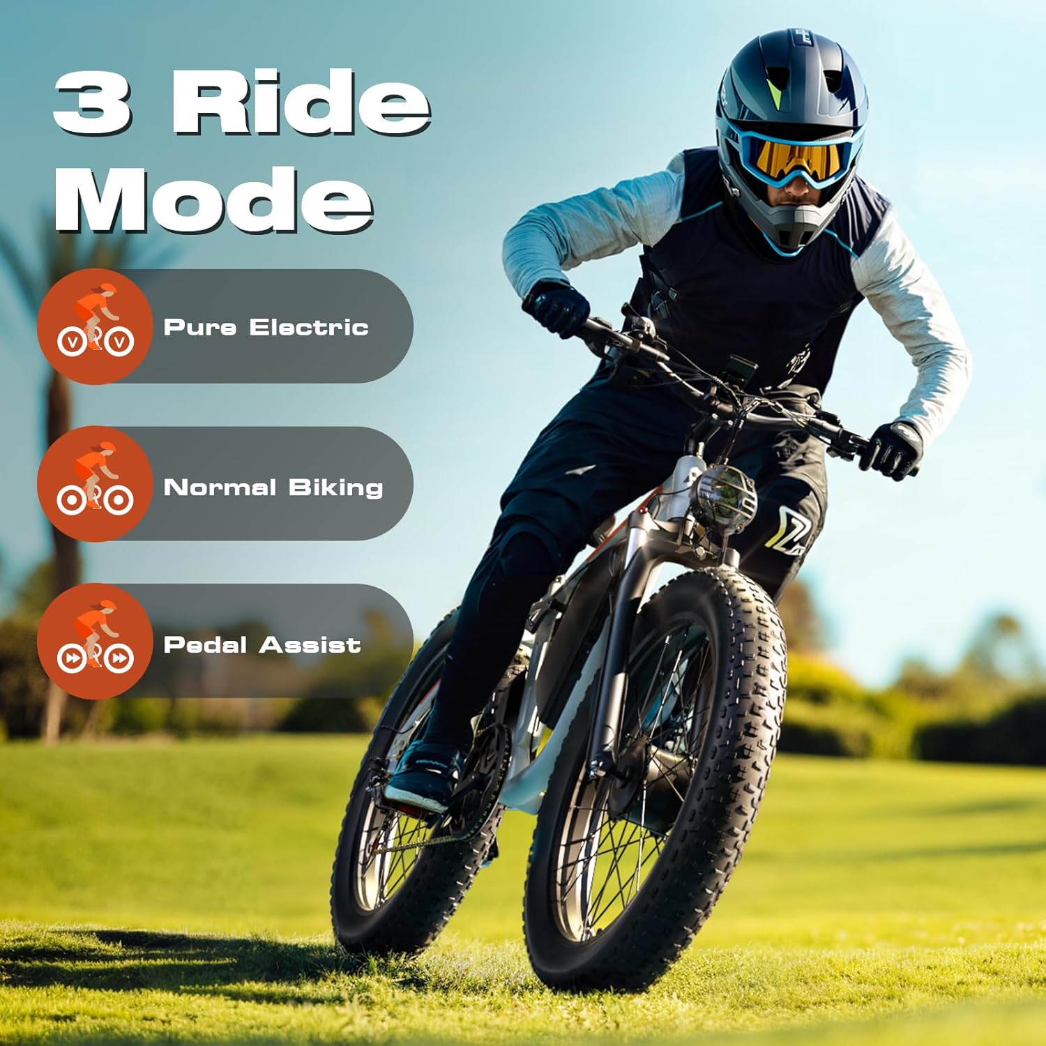 All-Terrain 24" Fat Tire Electric Bike – 4000W Peak Dual Motor, 38MPH Max Speed, 52V 25Ah Removable Battery, Full Suspension Off-Road E-Bike