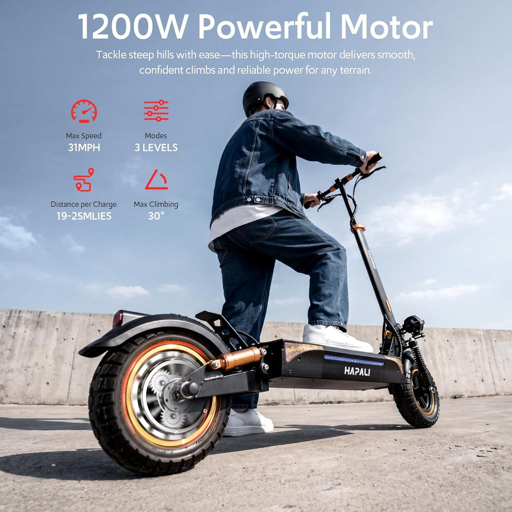 Off Road Electric Scooter, 1200W Motor, 31 MPH, 25-Mile Range, 11" All-Terrain Tires, E-Scooter for Adults with Double Suspension