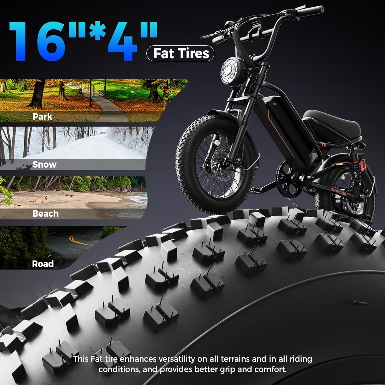 2000W Peak All-Terrain Fat Tire Electric Bike for Adults – 32 MPH Adventure E-Bike with 48V Removable Battery