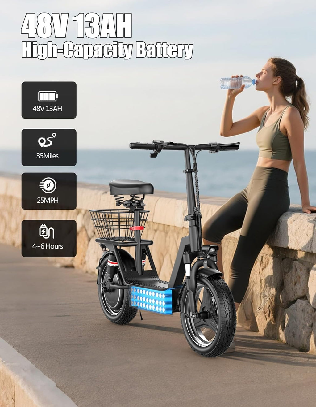 Electric Scooter for Adults, 1000W Peak Motor, 35 Miles of Range Scooter with Seat, 25 MPH Top Speed
