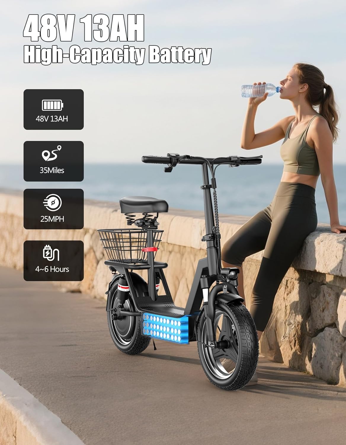 Electric Scooter for Adults, 1000W Peak Motor, 35 Miles of Range Scooter with Seat, 25 MPH Top Speed