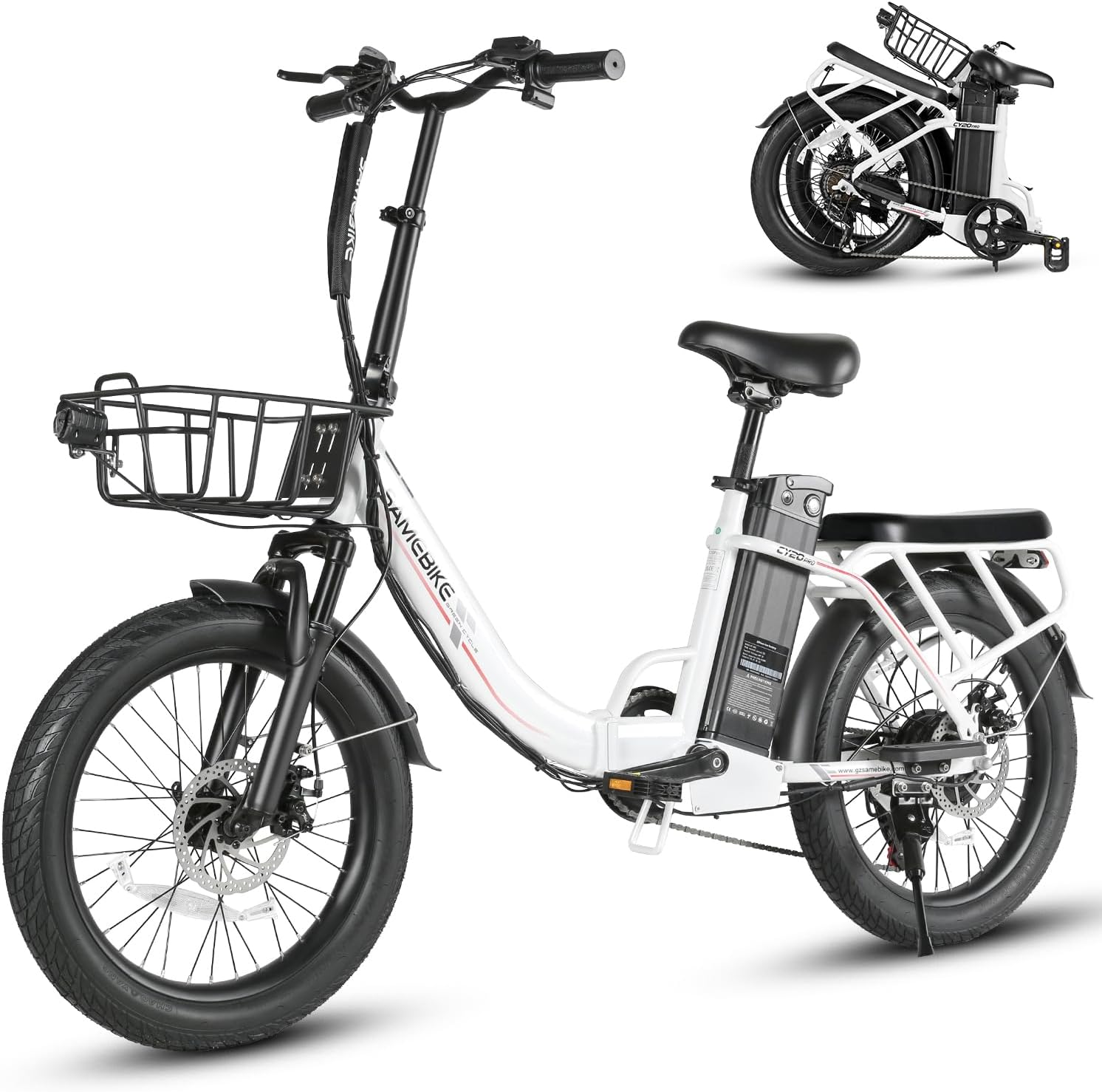 20" Folding Utility Electric Bike | 1200W Peak, 48V 13Ah Removable Battery, 20 MPH Commuter E-Bike with Cargo Basket & Rear Cushion Seat