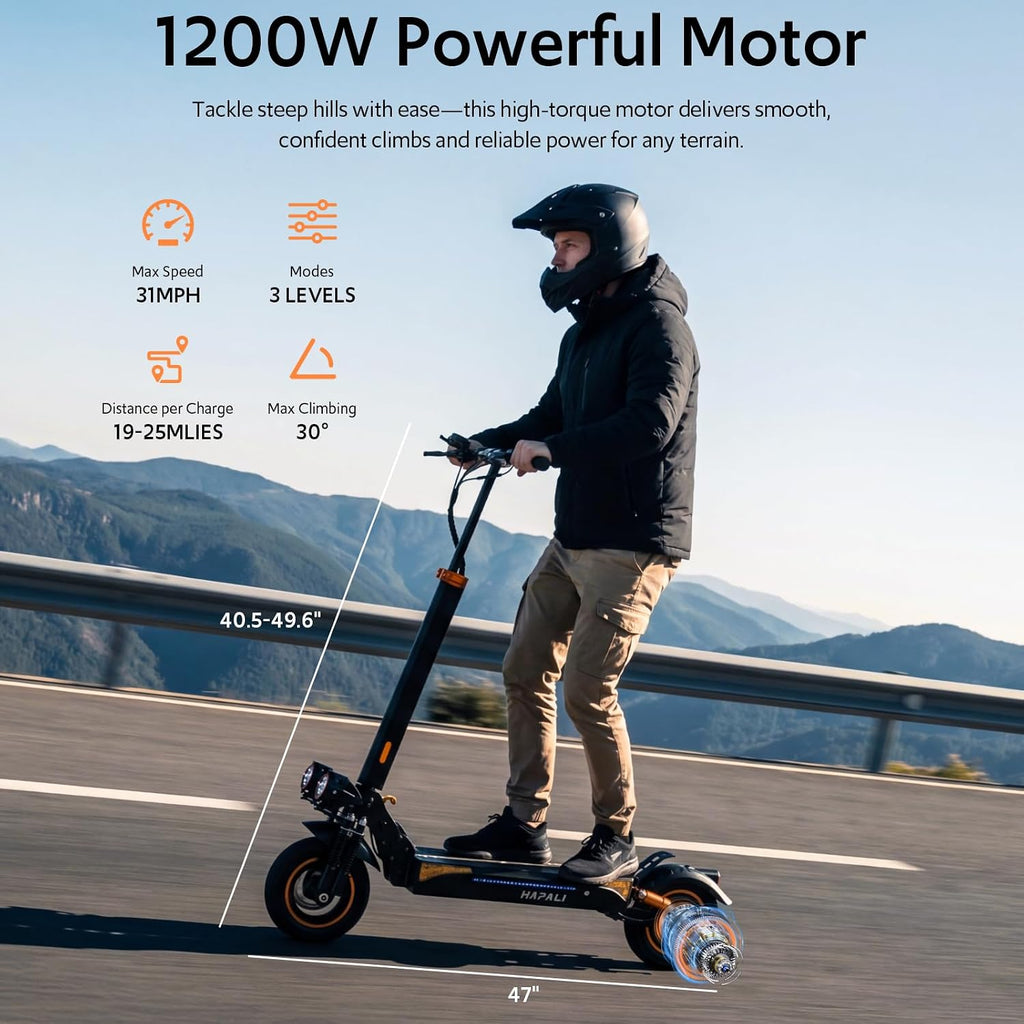 Electric Scooter, 1200W 25Miles Range 31 MPH,11" All Terrain Tire, Double