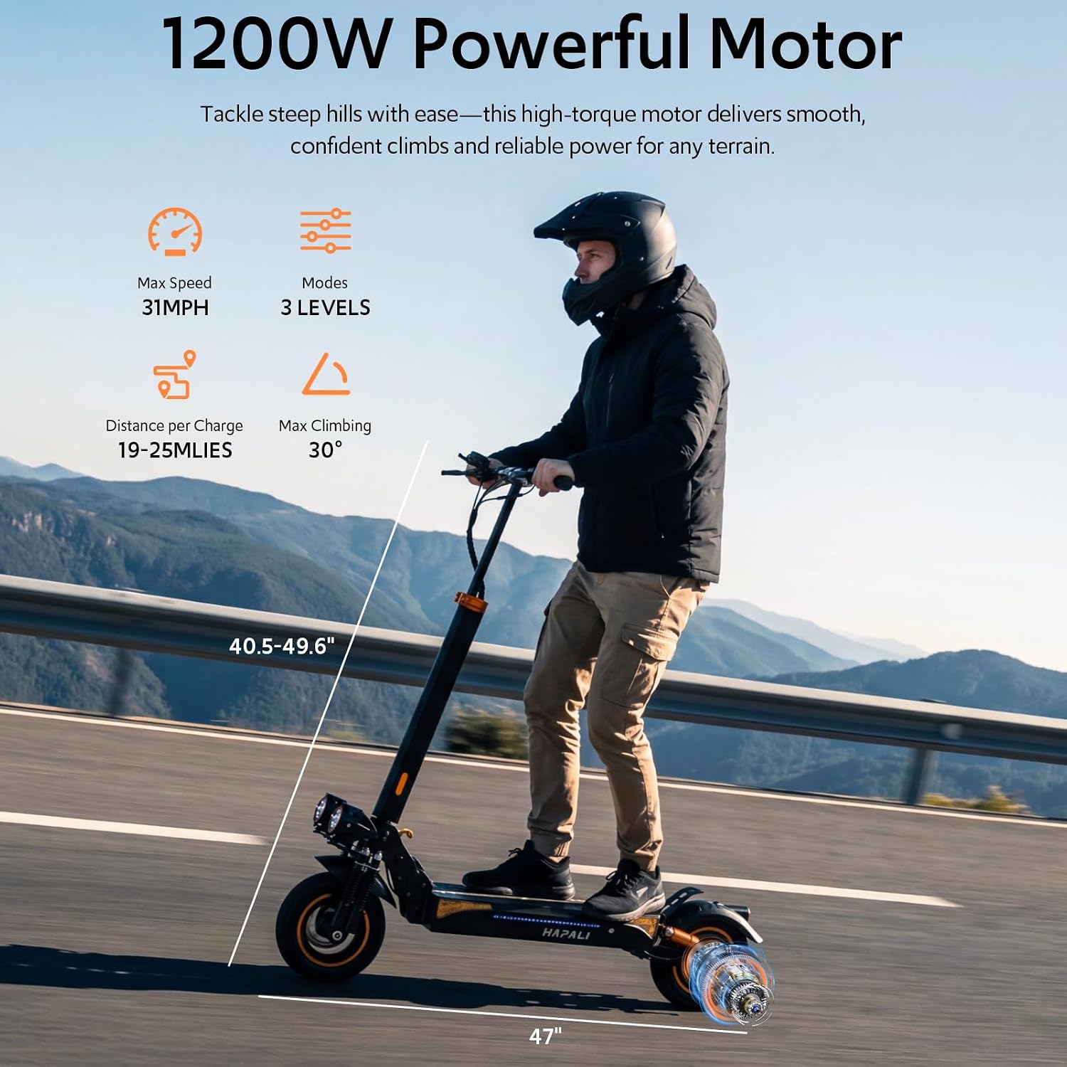 Electric Scooter, 1200W 25Miles Range 31 MPH,11" All Terrain Tire, Double