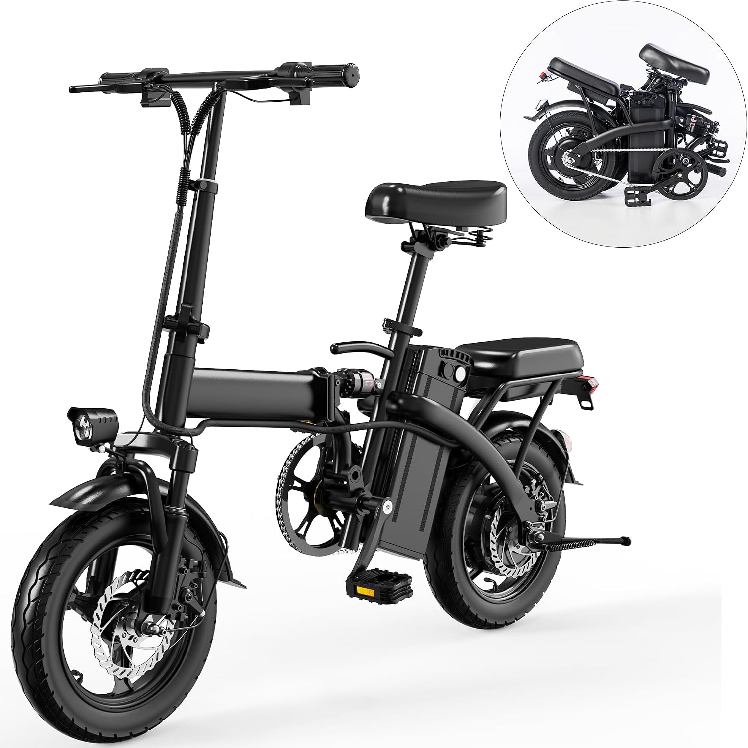 14-inch Compact Folding Electric Bicycle – Heavy-Duty Alloy Steel E-Bike with 330 lb Weight Capacity