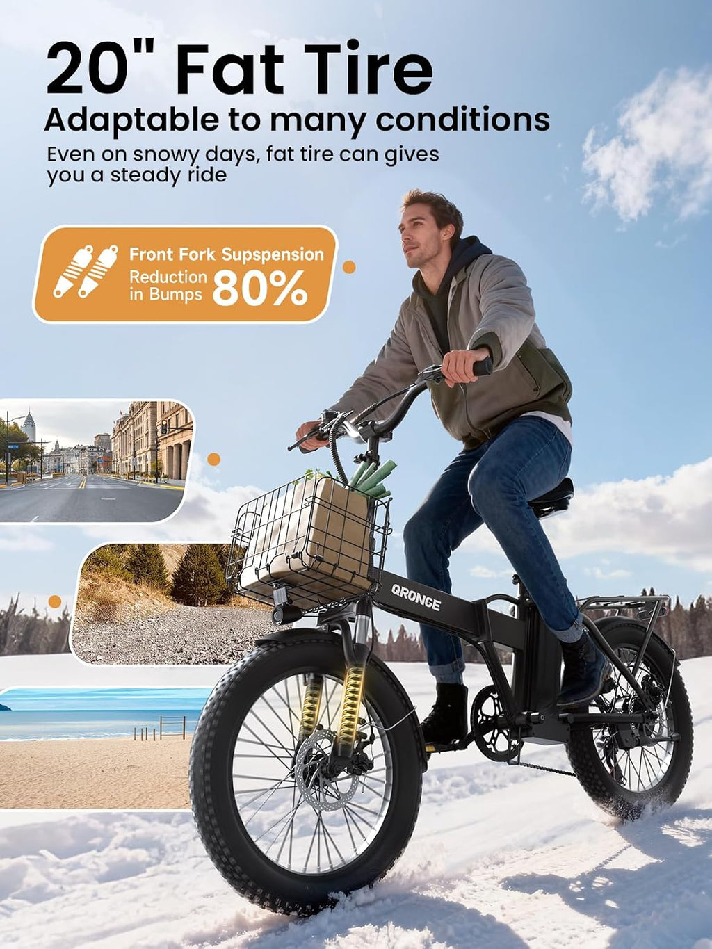 1000W Peak Folding All-Terrain Fat Tire Electric Bike – 48V 13.5Ah Removable Power System