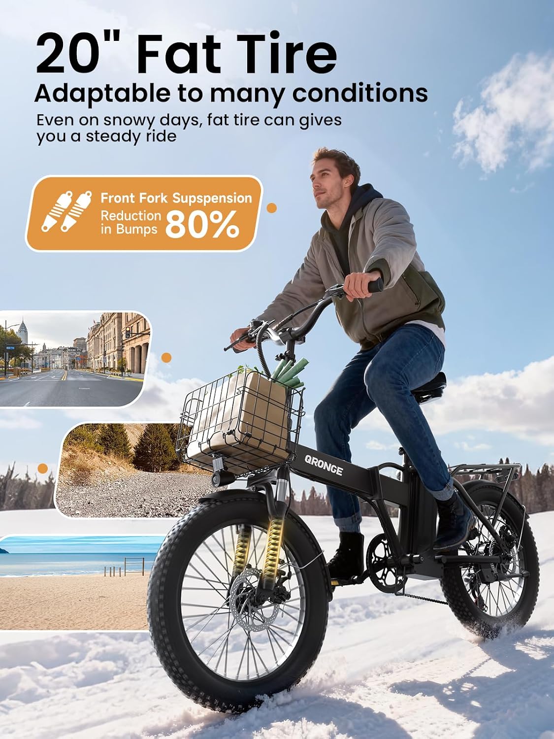 1000W Peak Folding All-Terrain Fat Tire Electric Bike – 48V 13.5Ah Removable Power System