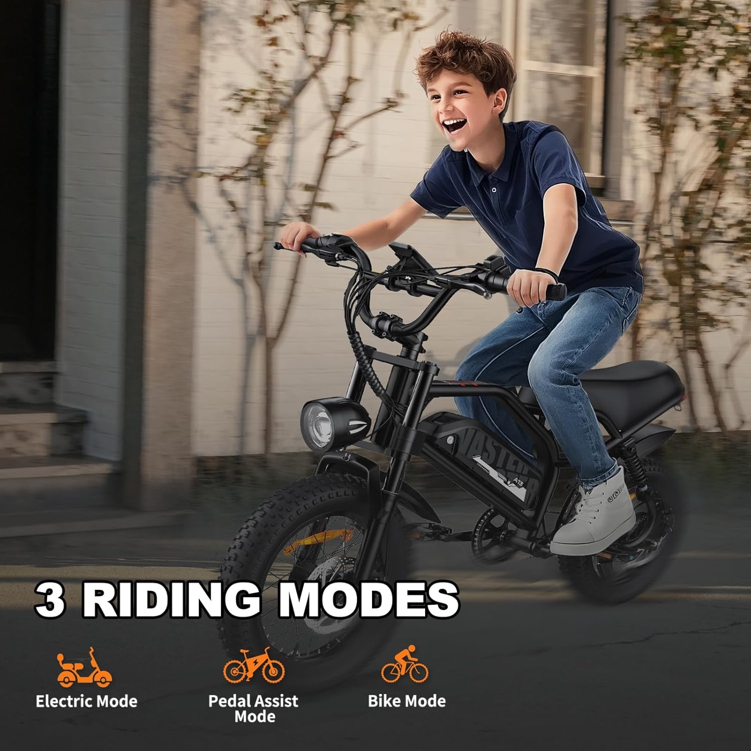 16" Fat Tire Electric Mountain Bike for Teens & Adults – 500W Peak Motor, Removable Battery, Comfort Seat E-Bike