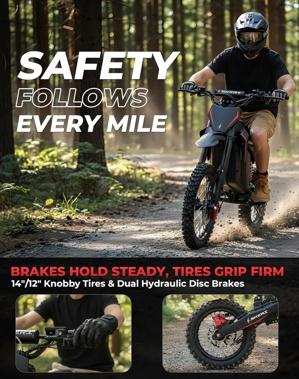 Electric Dirt Bike for Adults & Teens, 14"/12" Fat Tire 3200W Motor 37MPH Off-Road EBike, 48V