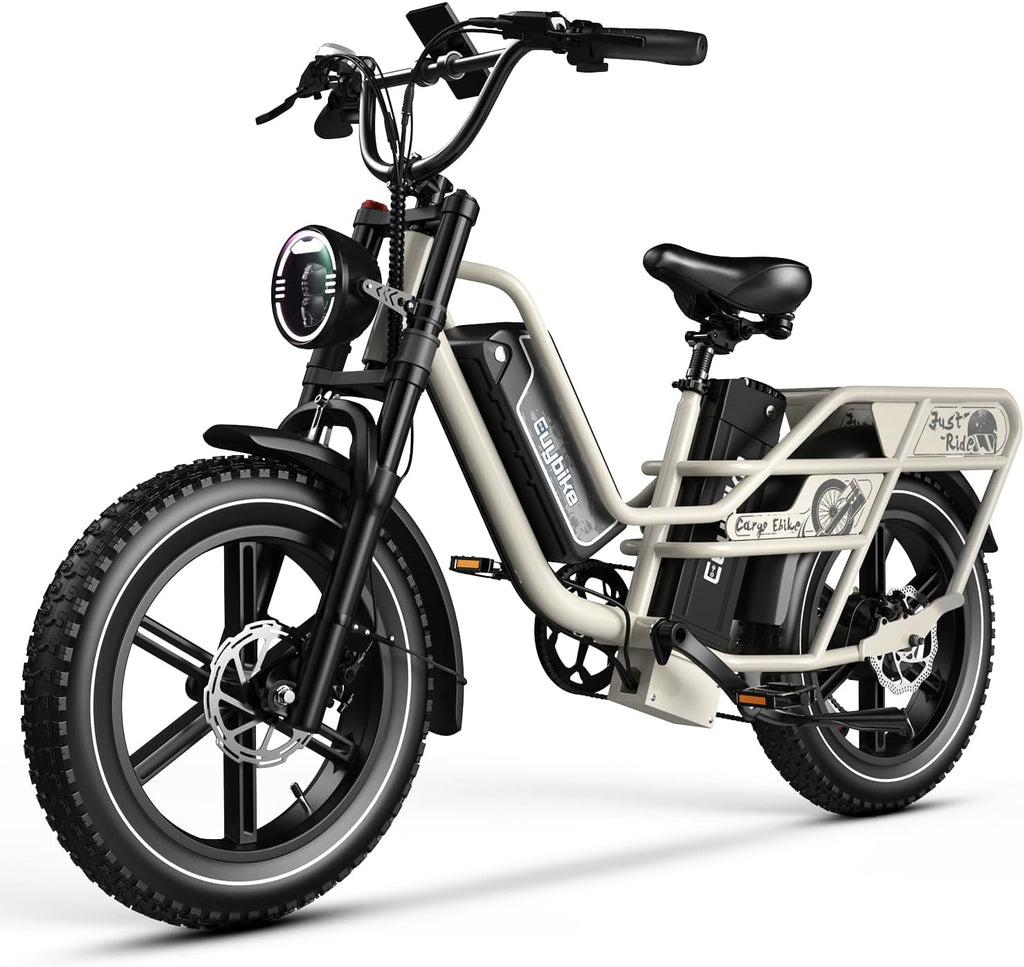 Dual Battery Long Range Cargo Electric Bike for Adults – 48V 60Ah, 1450W Peak Motor, 20" x 4.0" Fat Tire Mountain E-Bike (160 Miles Range, Grey)