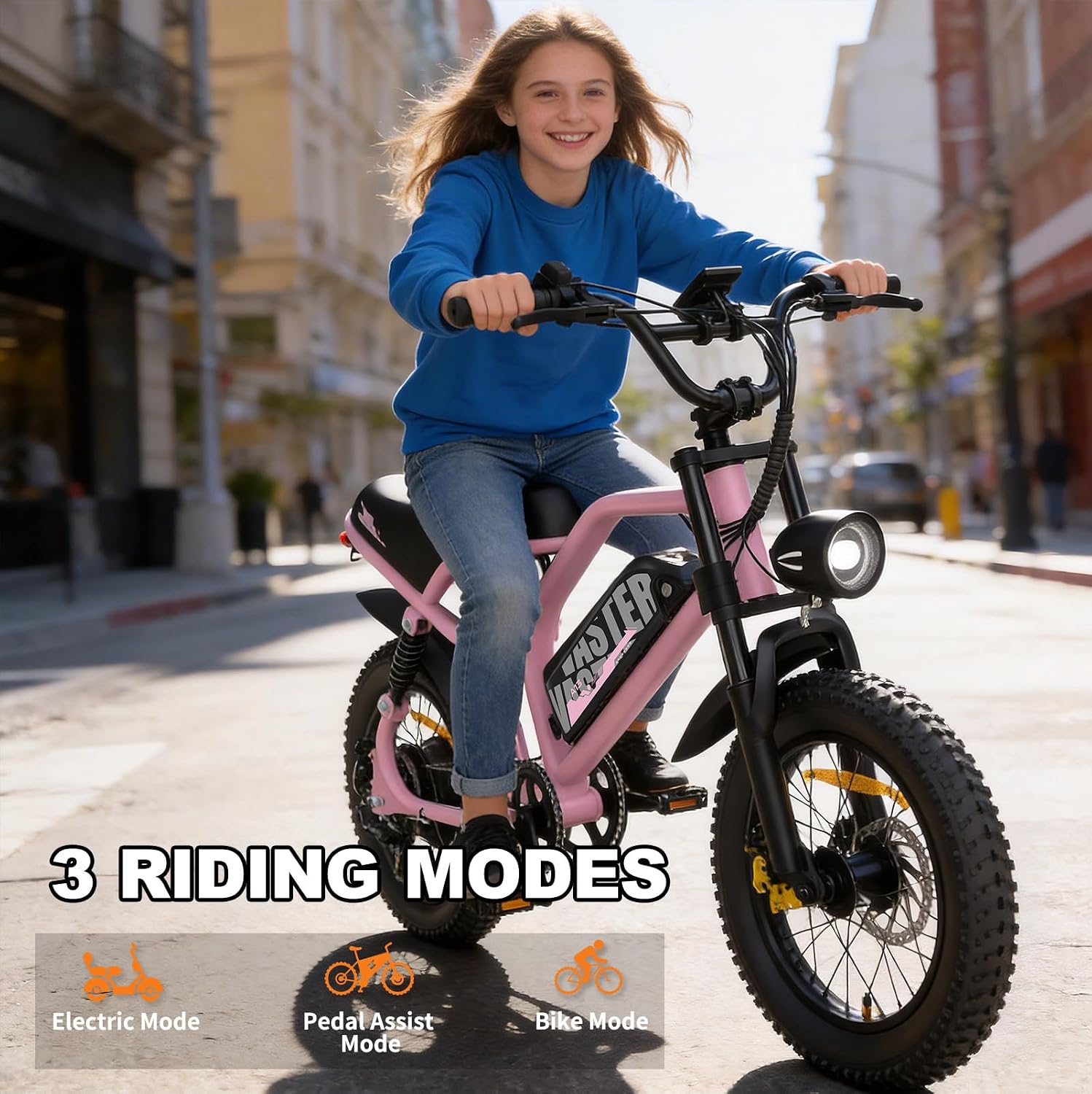 Compact 16" Fat Tire Electric Bike | 500W Youth & Adult Utility E-Bike (Pink)