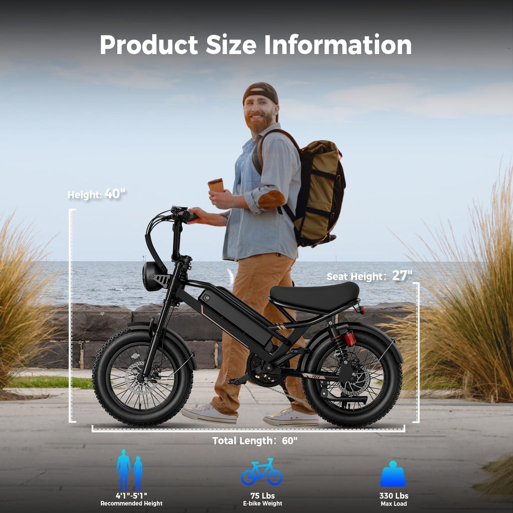 2000W Peak All-Terrain Fat Tire Electric Bike for Adults – 32 MPH Adventure E-Bike with 48V Removable Battery