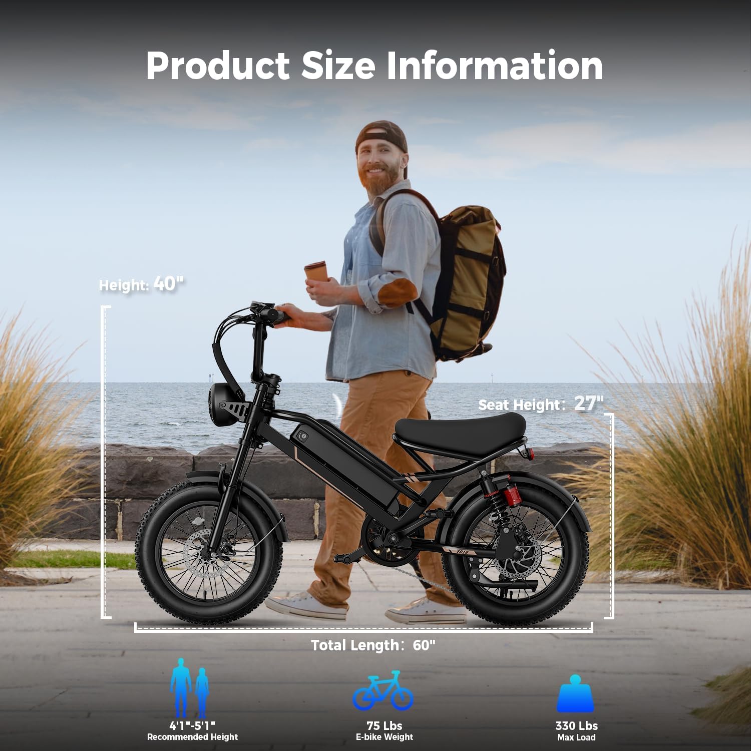 2000W Peak All-Terrain Fat Tire Electric Bike for Adults – 32 MPH Adventure E-Bike with 48V Removable Battery