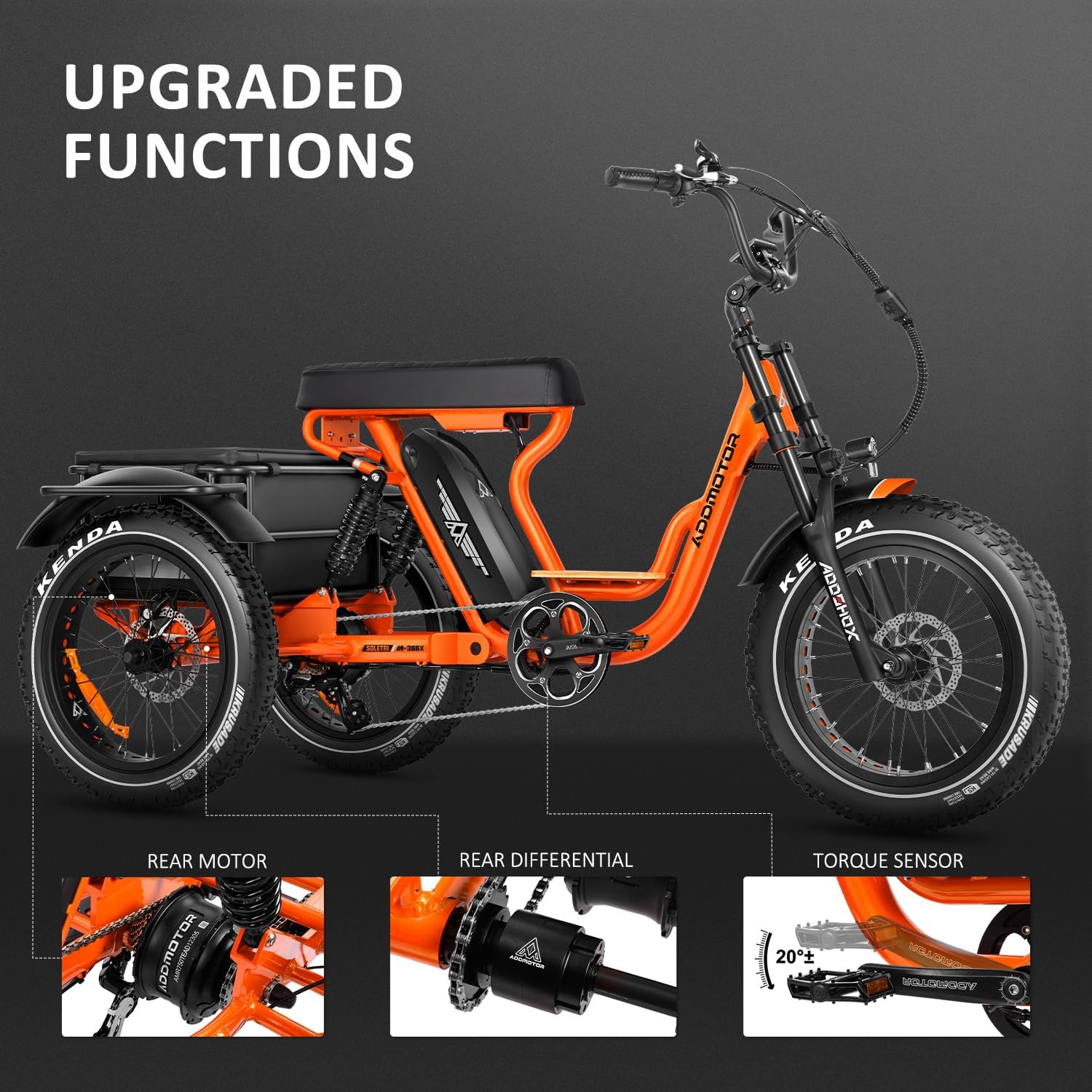 Long-Range Dual-Suspension Electric Tricycle with Banana Seat