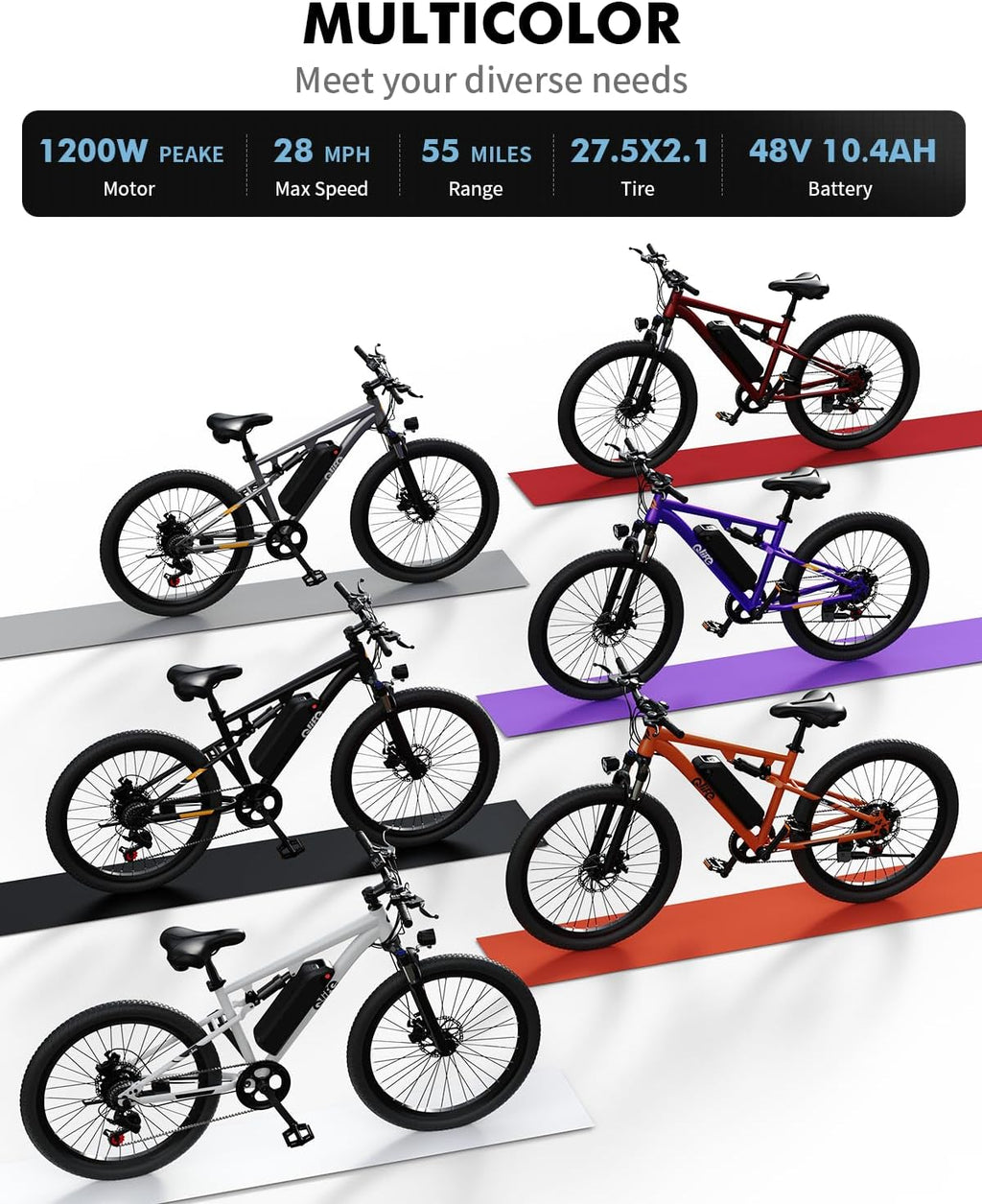 27.5" Mountain Electric Bike | 1200W Peak 21-Speed Adult & Teen E-Bike