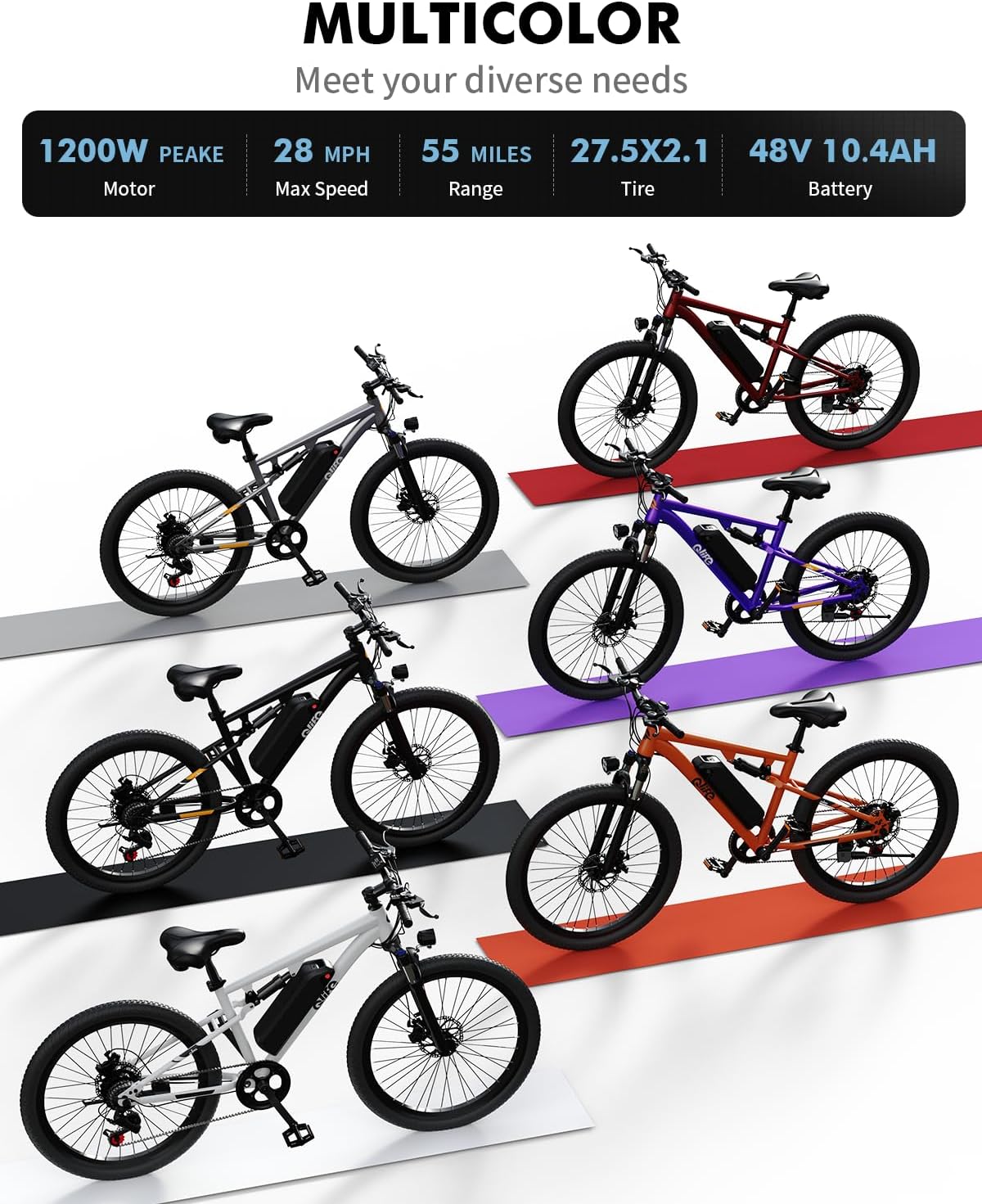 27.5" Mountain Electric Bike | 1200W Peak 21-Speed Adult & Teen E-Bike