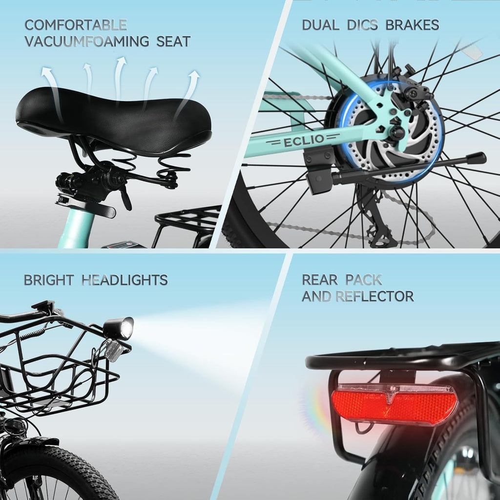 700W Peak Step-Through City Cruiser Electric Bike | 24" Wheel 374.4Wh Battery E-Bike with Front Basket