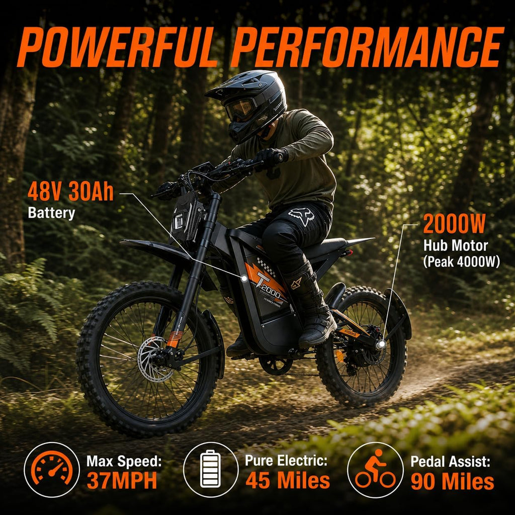 All-Terrain Electric Dirt Bike for Adults – 4000W Peak High-Torque Motor, Dual Suspension, Hydraulic Disc Brakes, UL2849 Certified