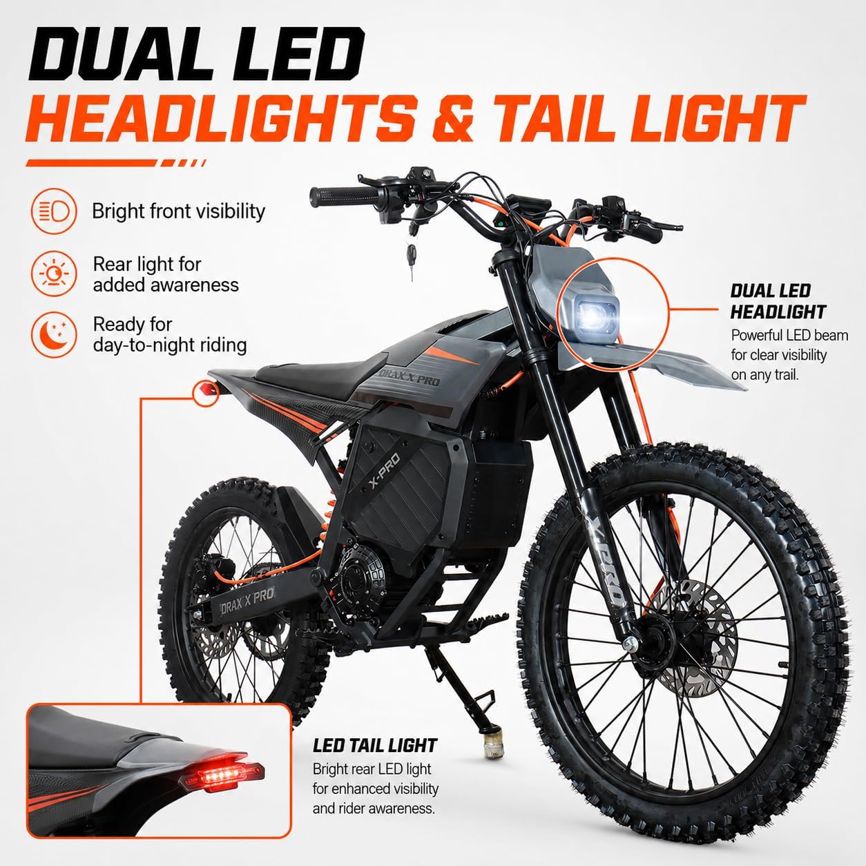 Electric Dirt Bike,Mid- Drive Motor, 55 Mph Max Speed, 72V 30AH