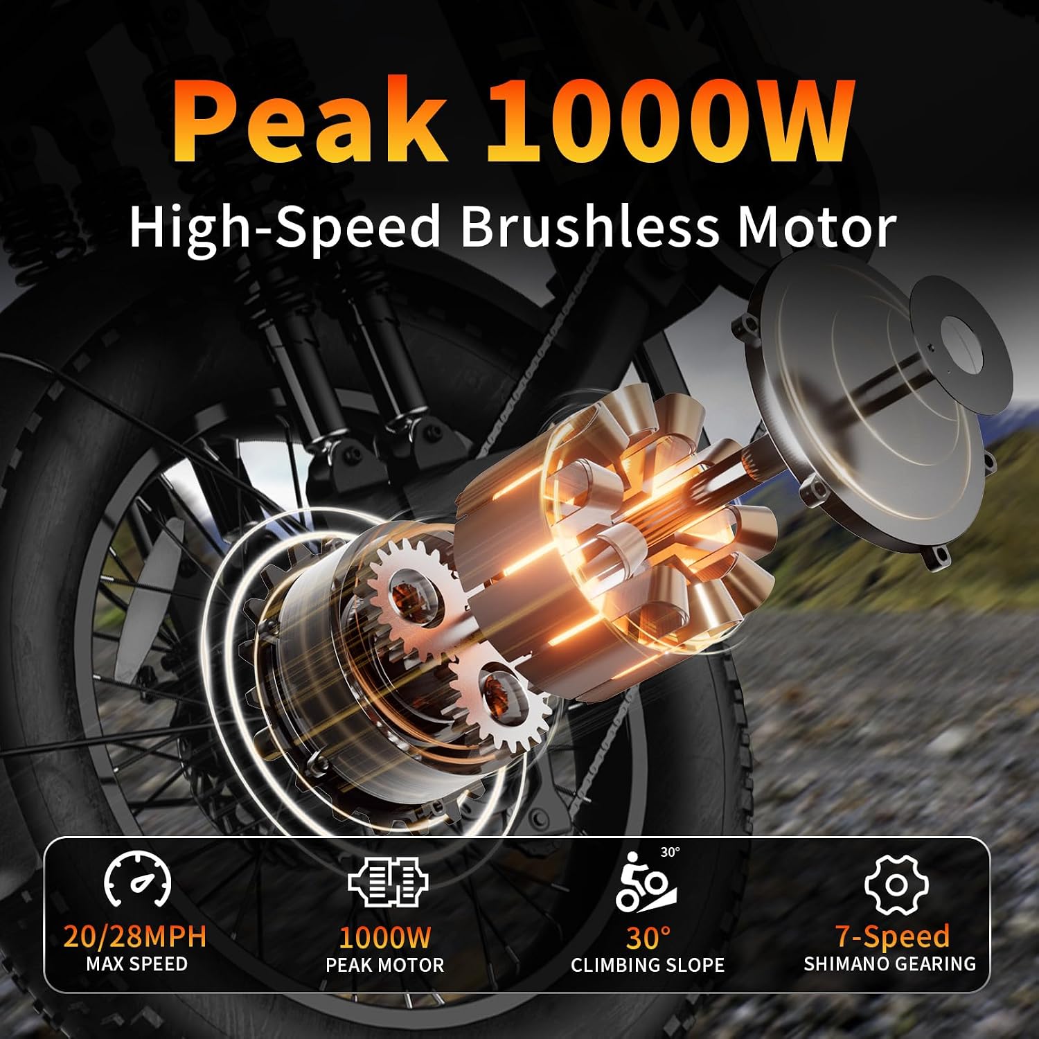 1200W Peak Adult Electric Mountain Dirt Bike | 20" Fat Tire Full-Suspension E-Bike
