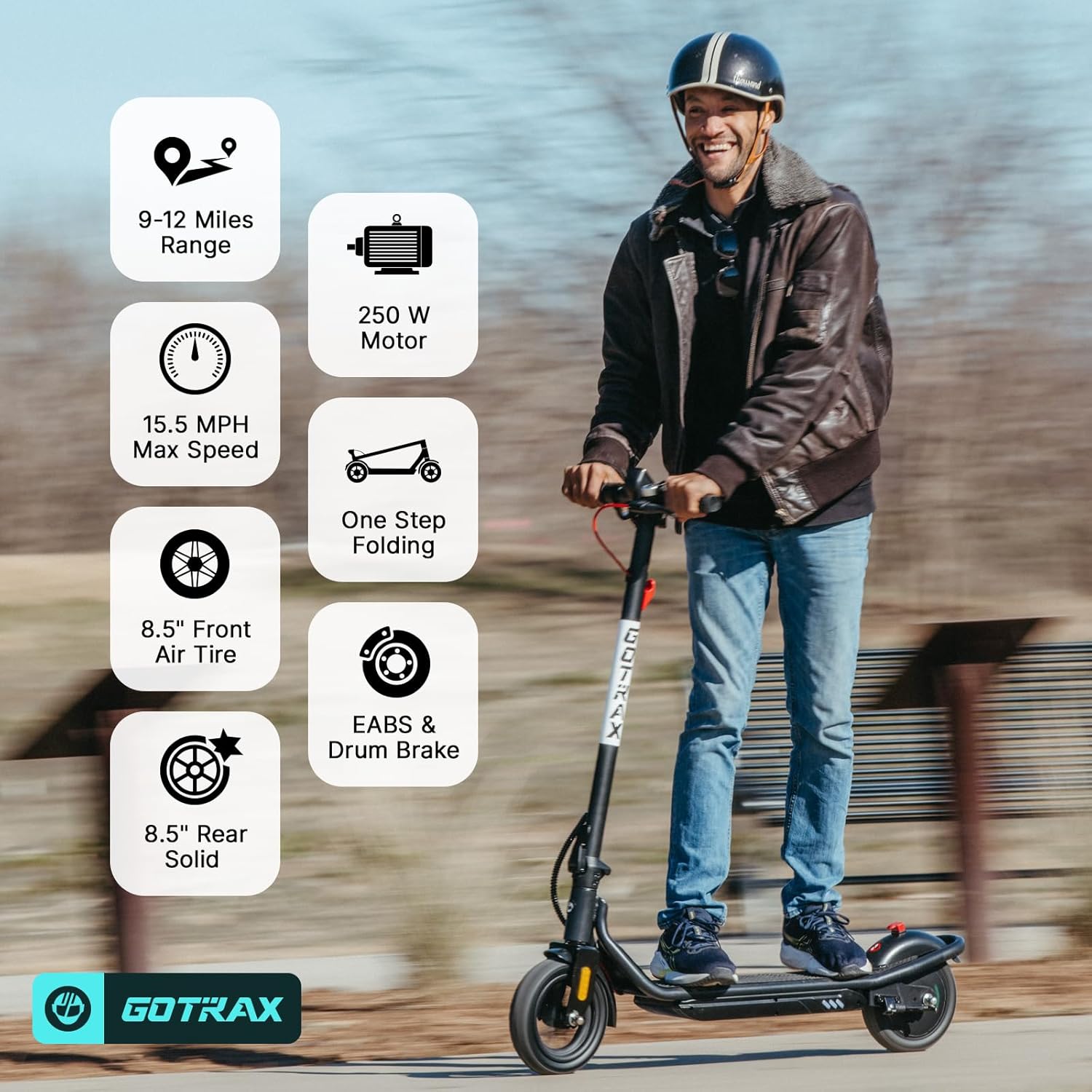 Electric Scooter for Adults, Max 12 Mile Range & 15.5Mph by 250W Motor, 8.5" Front Air & Rear