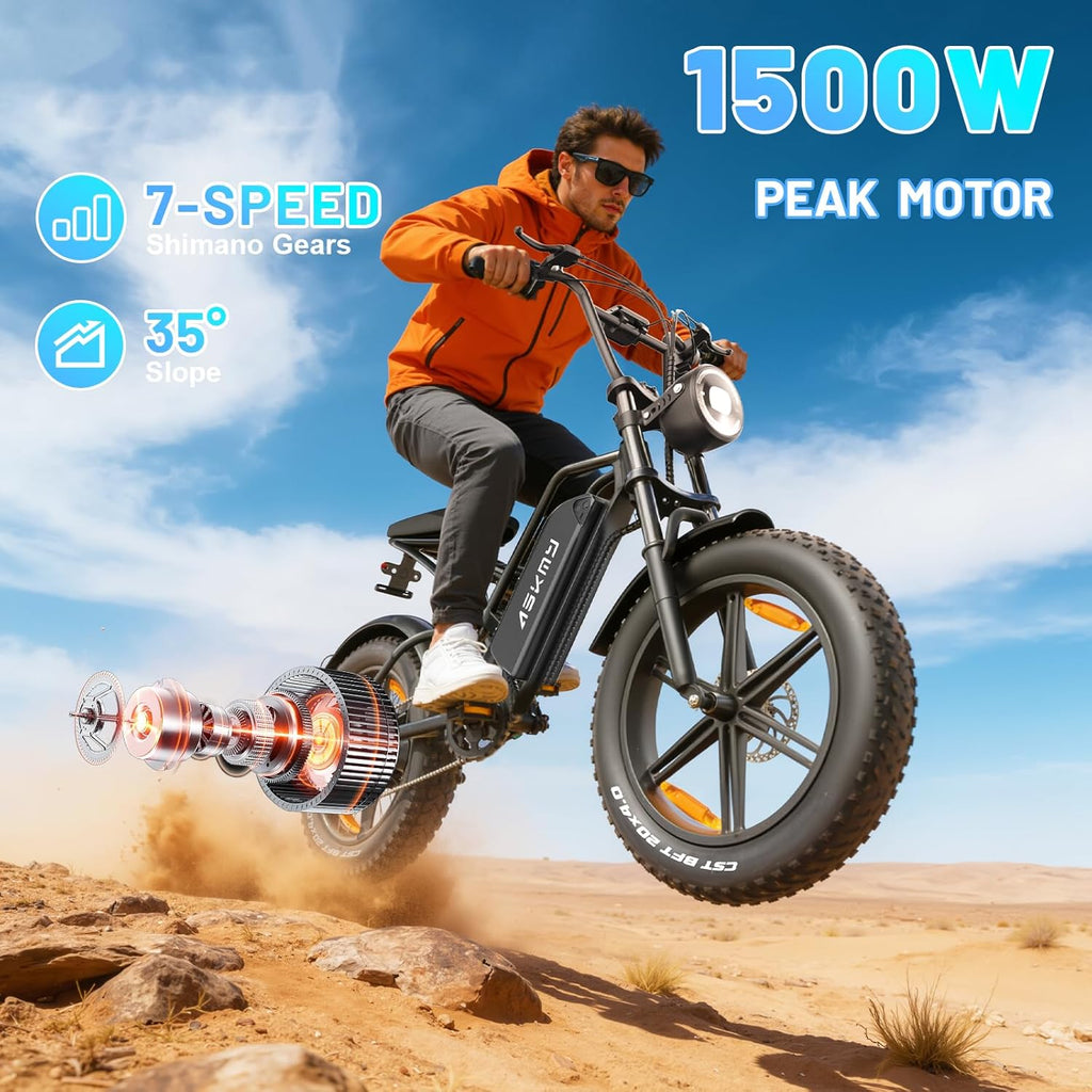 All-Terrain 20" Fat Tire Electric Bike – 750W Continuous / 1000W Max Motor, 48V 15Ah Removable Battery, 60-Mile Range Adult E-Bike (UL2849 Certified)