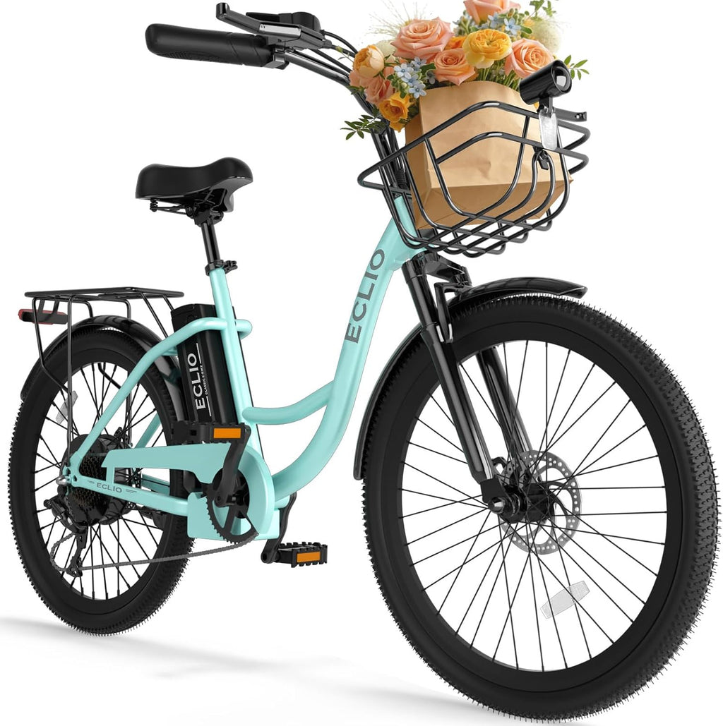 1000W Peak Step-Through City Cruiser Electric Bike – 24" Commuter E-Bike with Front Basket & 7-Speed Gears