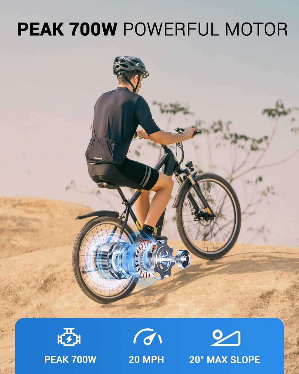 26" All-Terrain Electric Mountain Bike | 700W Peak 21-Speed Adult Commuter E-Bike