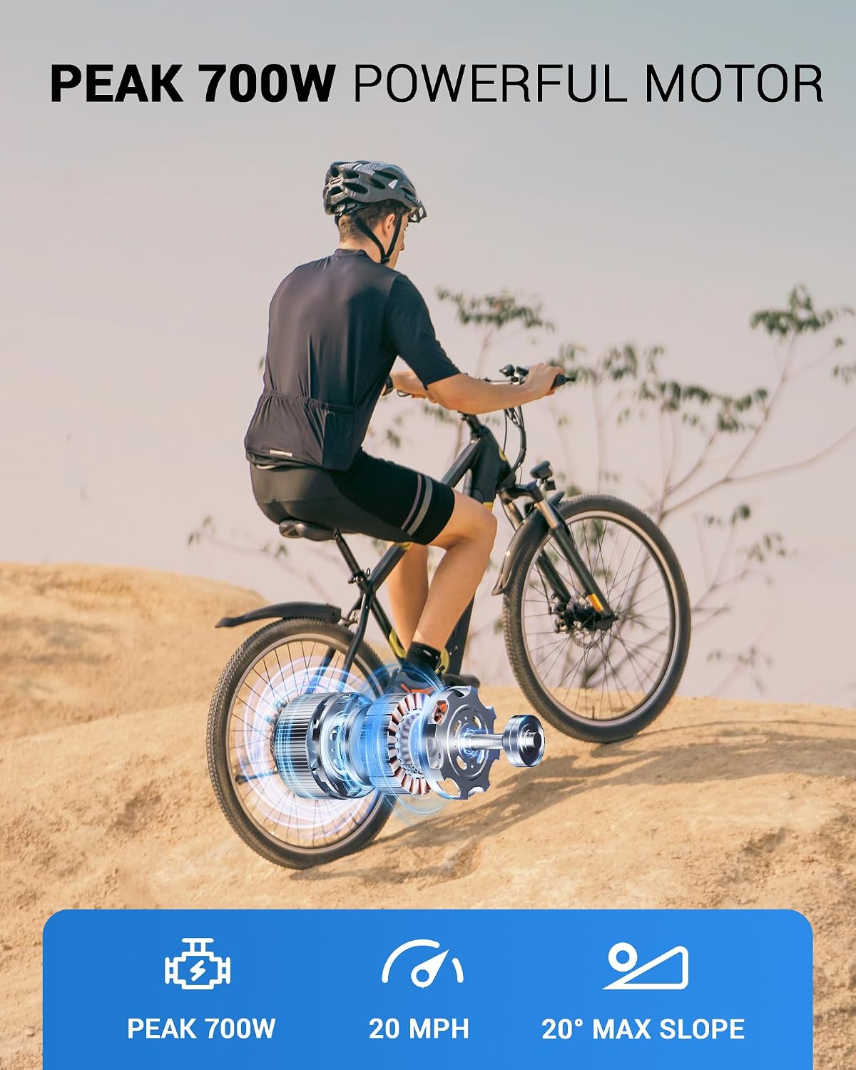 26" All-Terrain Electric Mountain Bike | 700W Peak 21-Speed Adult Commuter E-Bike